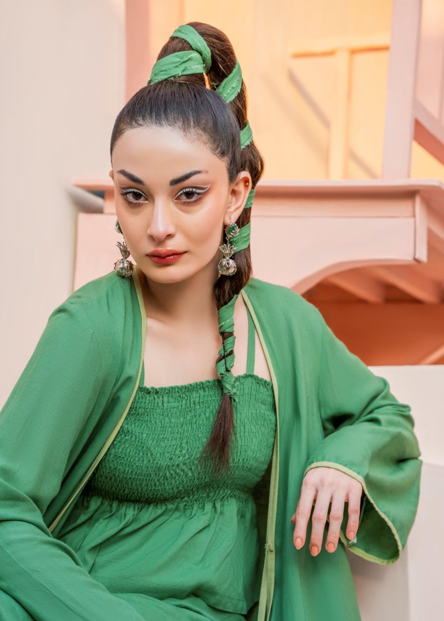 lawn cotton Gown in Green