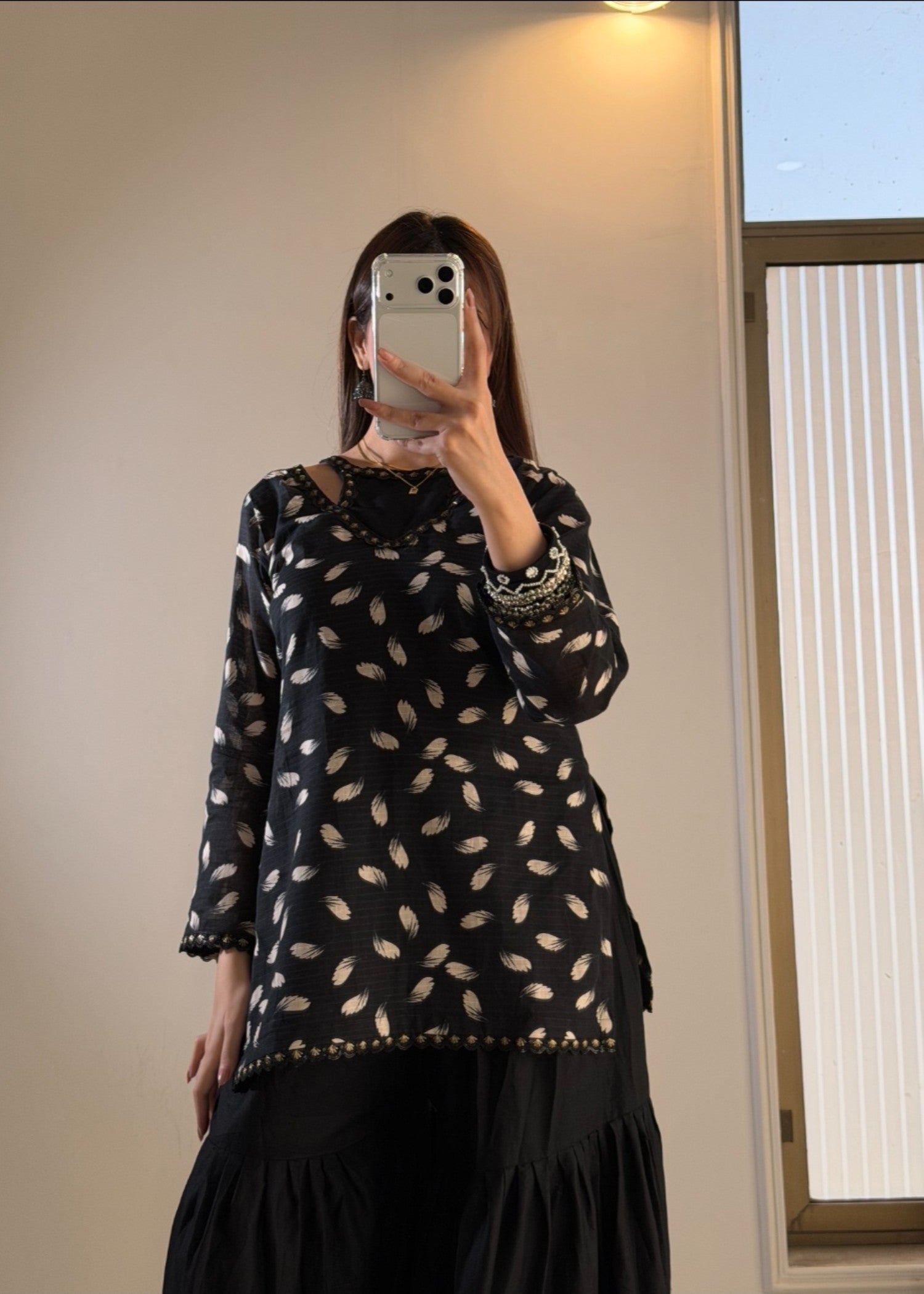 lawn Gharara in Jet black