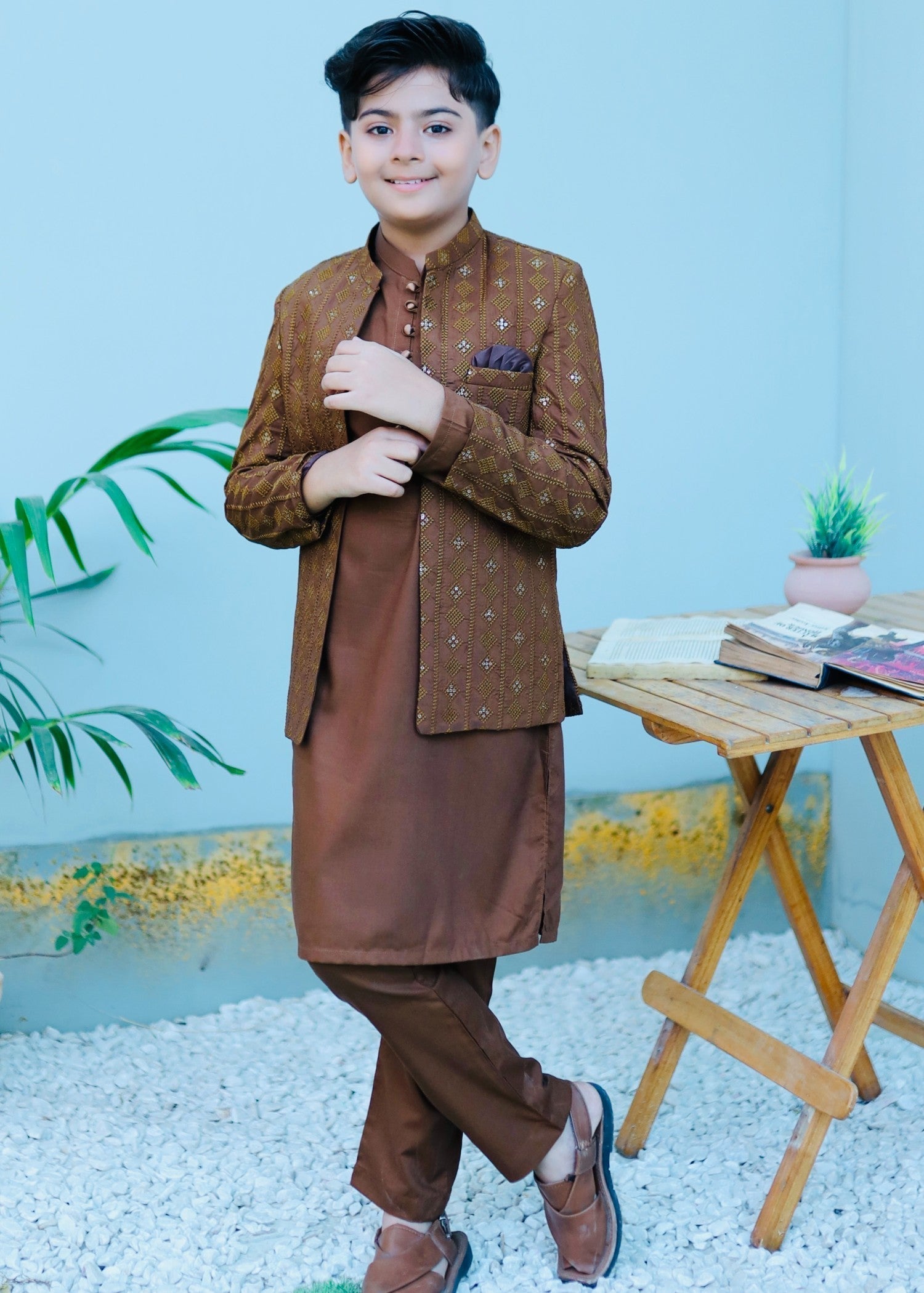 raw silk Prince Coat in Brown