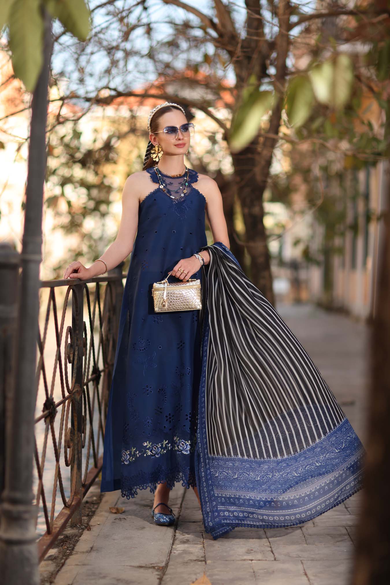 Noor Eid Luxe Printskhaas Lawn – D7 - B -Sapphire Blue