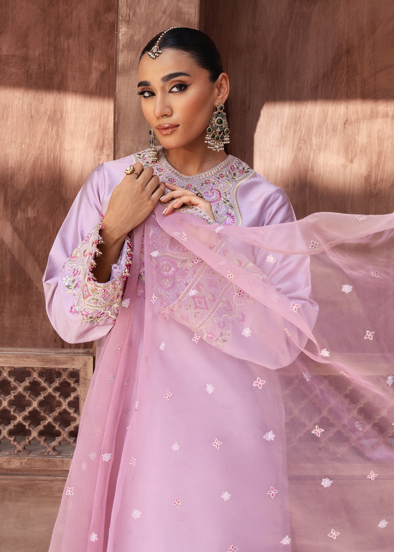 tussar silk Kurta Set in Lavender pink