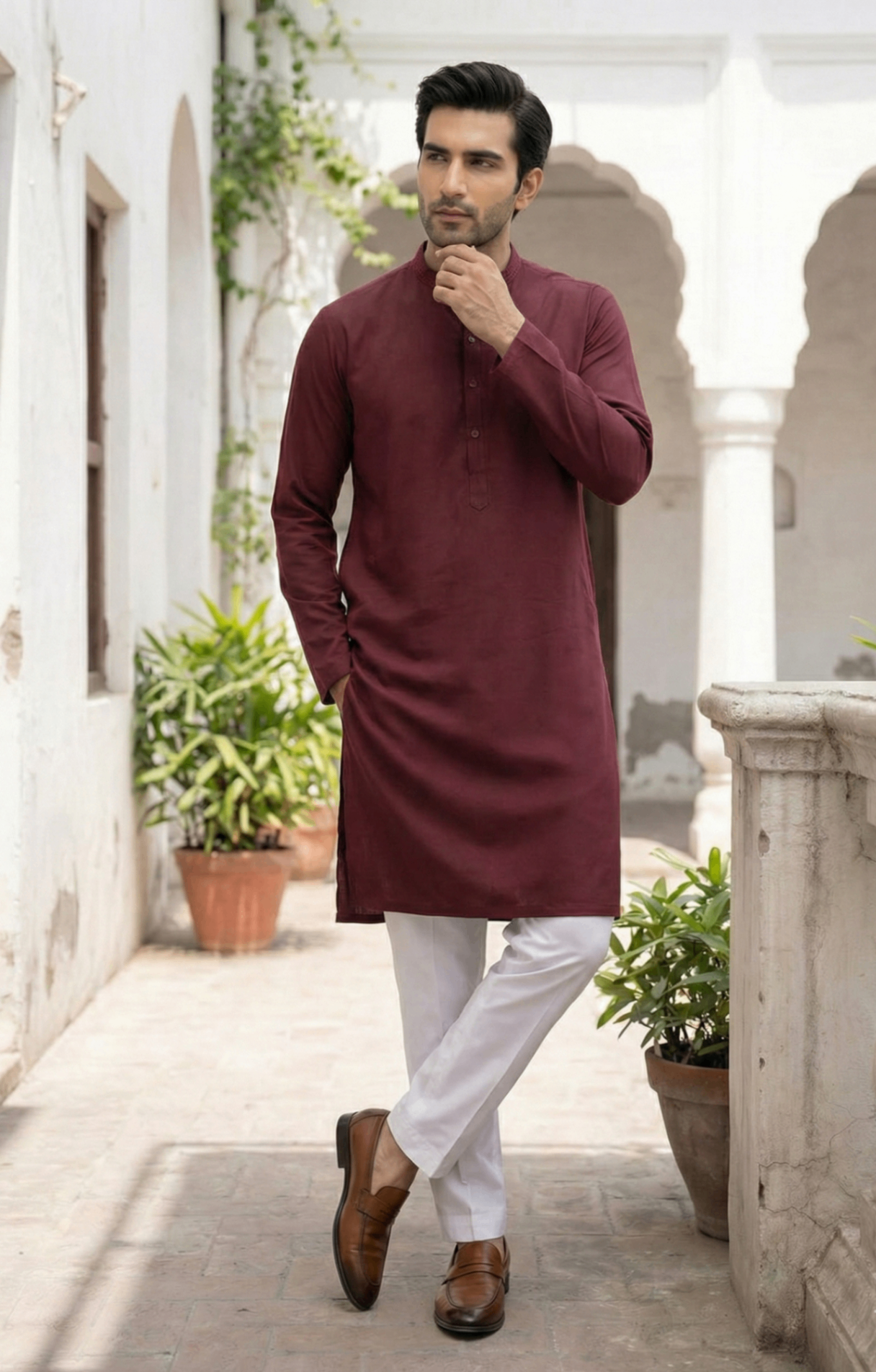 wash & wear Kurta in Maroon