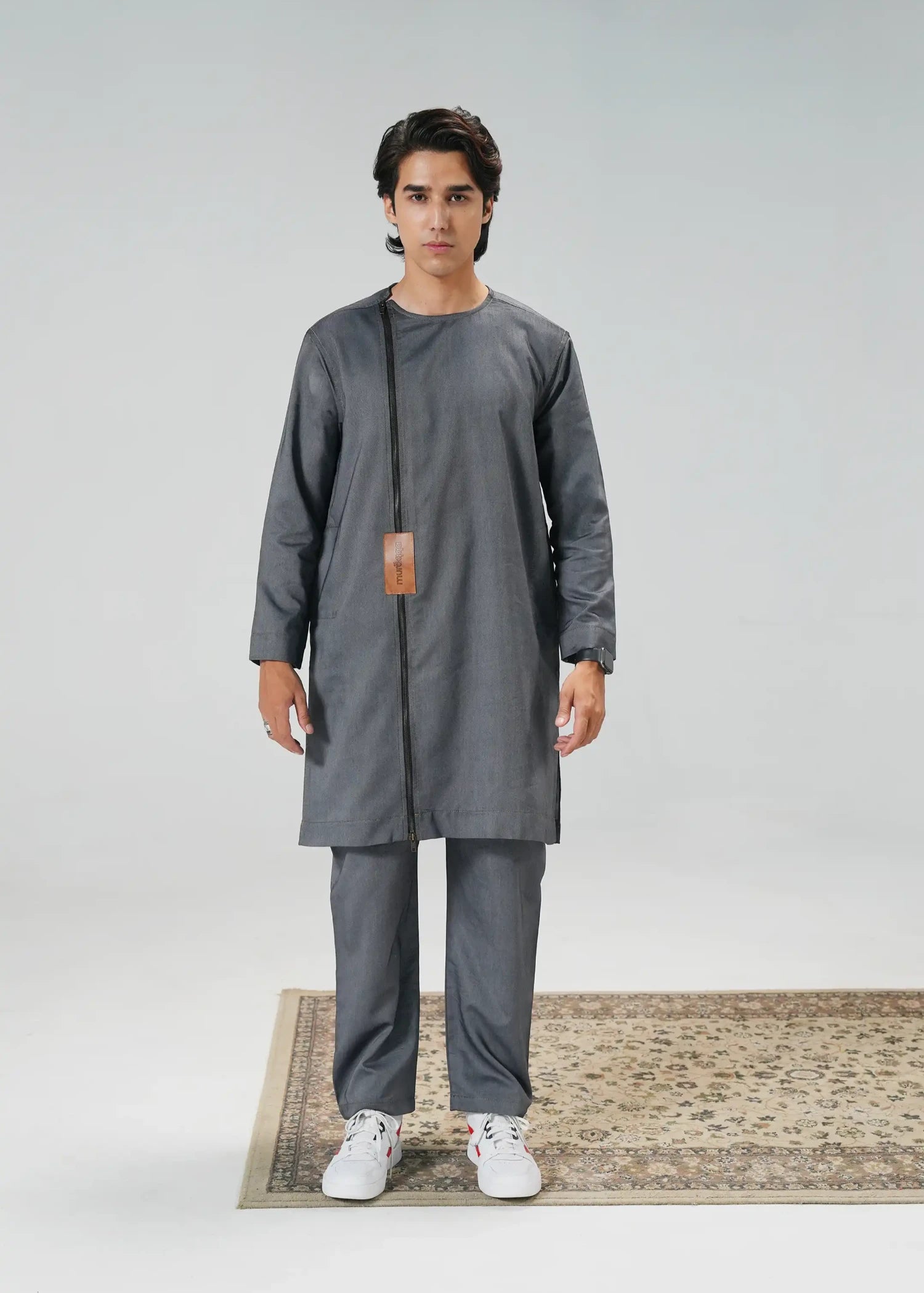 denim Kurta Set in Zinc grey