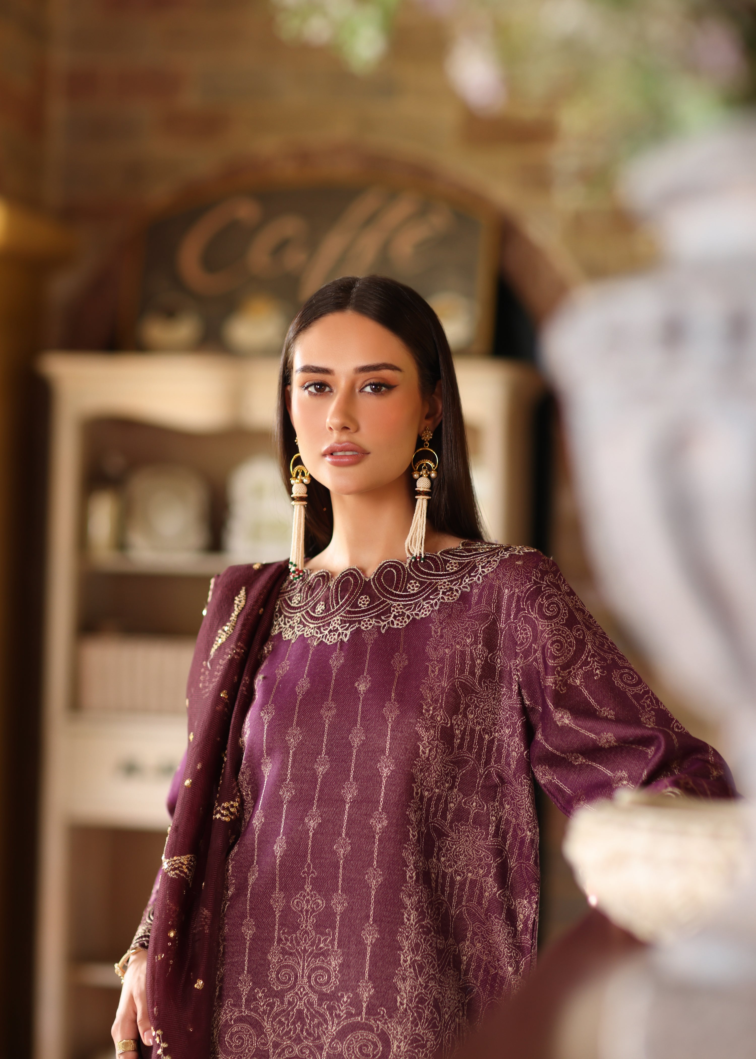 jacquard Kurta Set in Purple