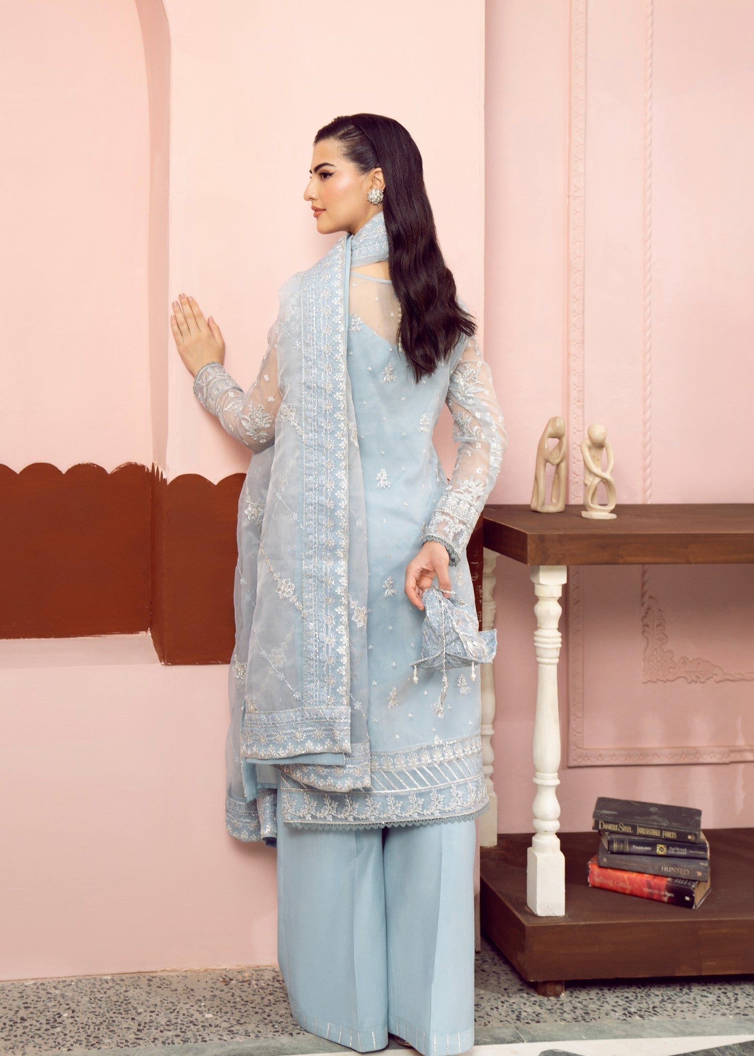 organza Unstitched in Ice blue