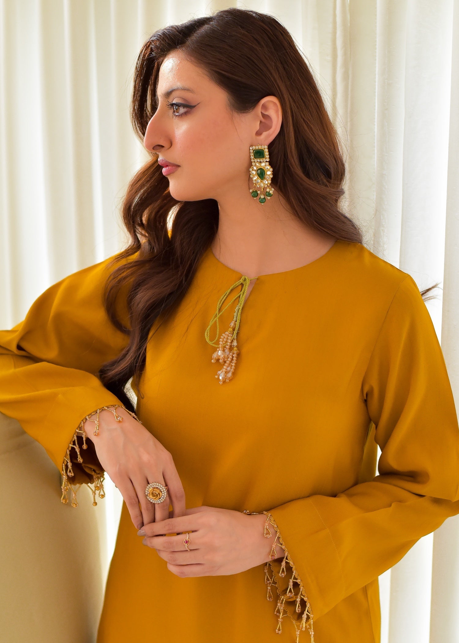 indian raw silk Kurta Set in Mustard
