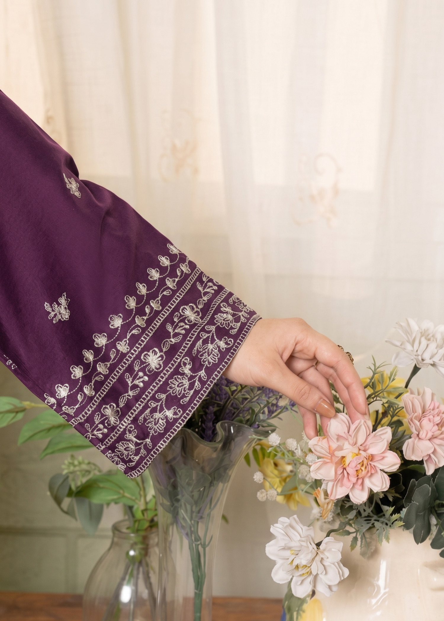 linen Kurta Set in Purple