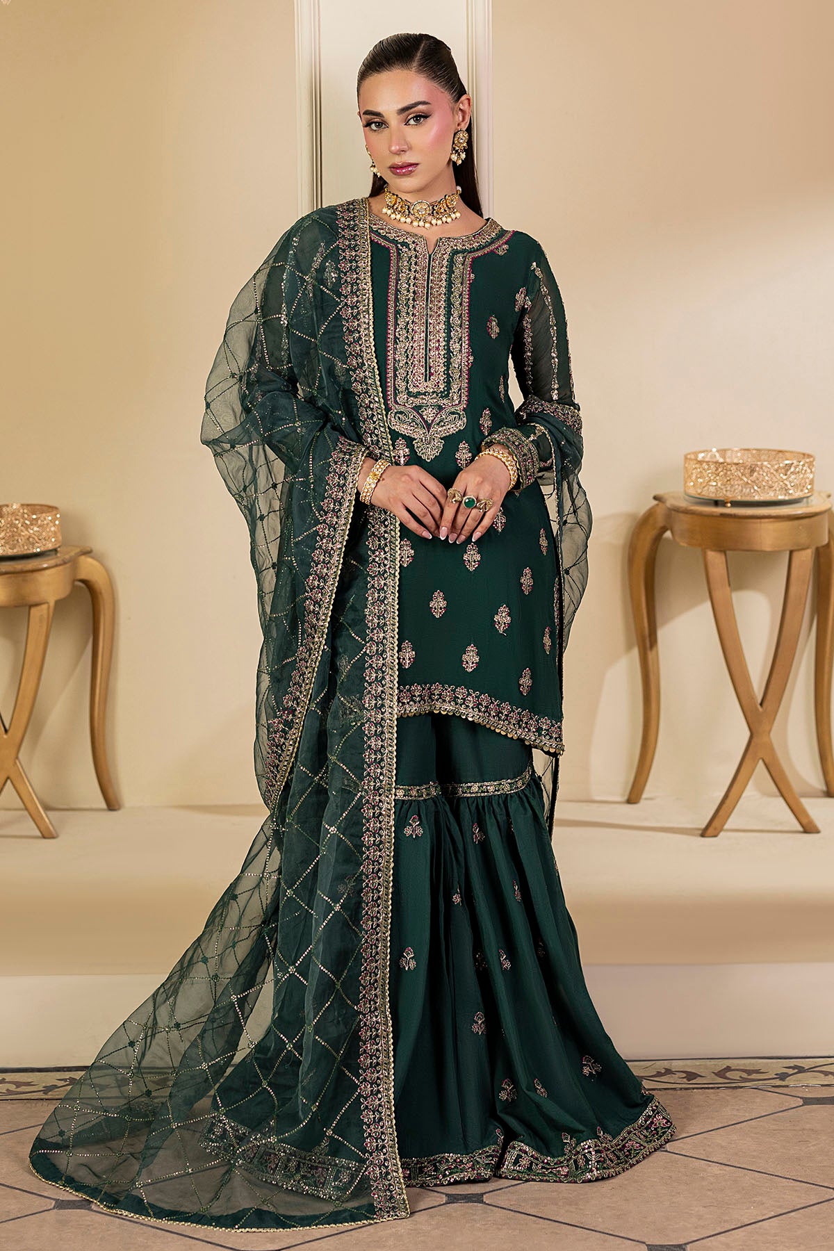 crinkle chiffon Unstitched in Green