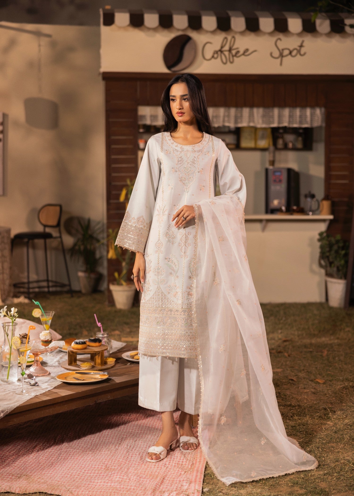 viscose Kurta Set in Ivory