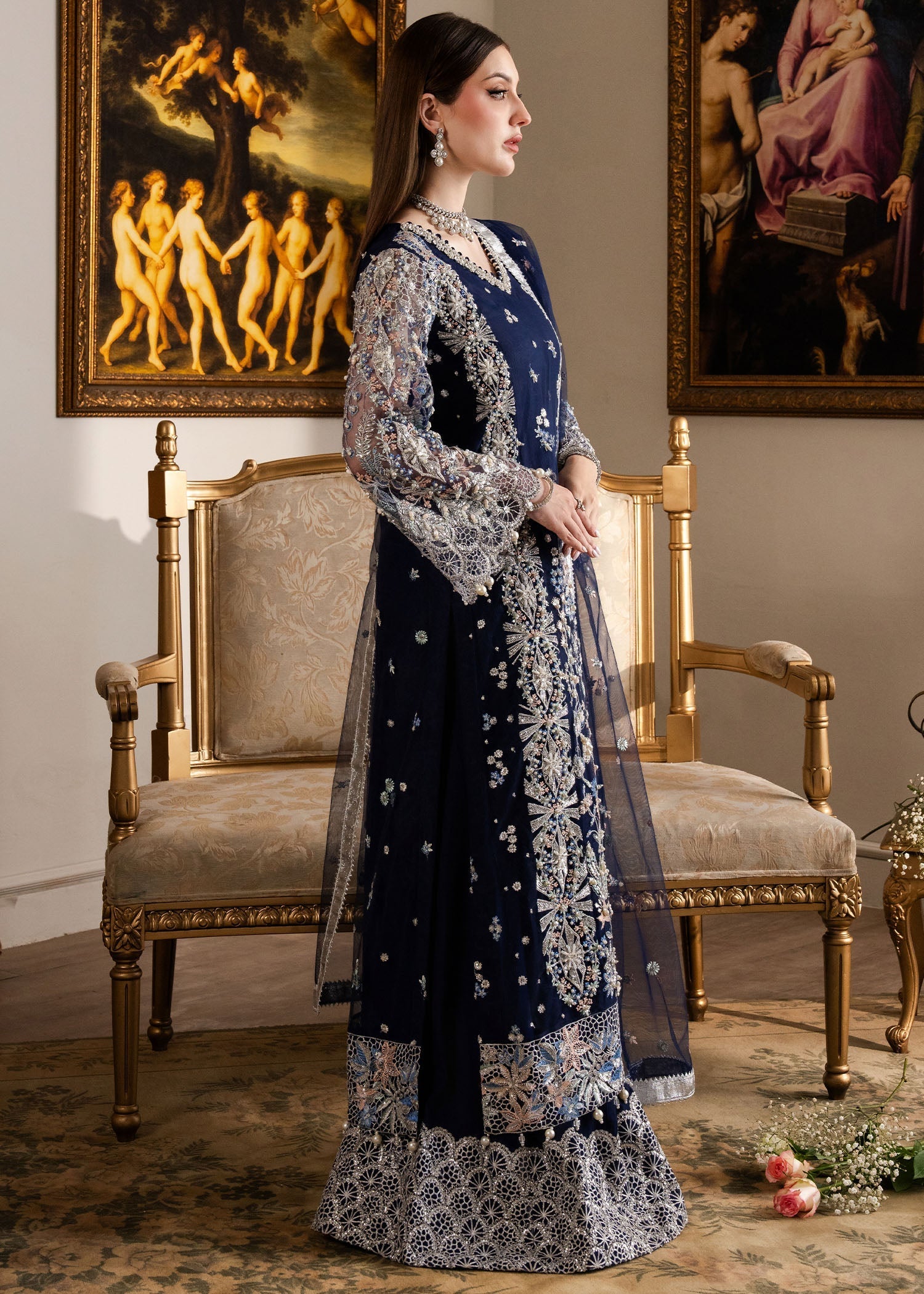 net Sharara in Navy blue