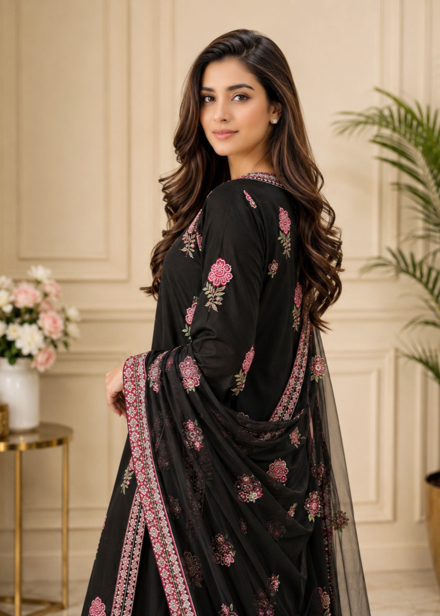 raw silk Kurta Set in Black