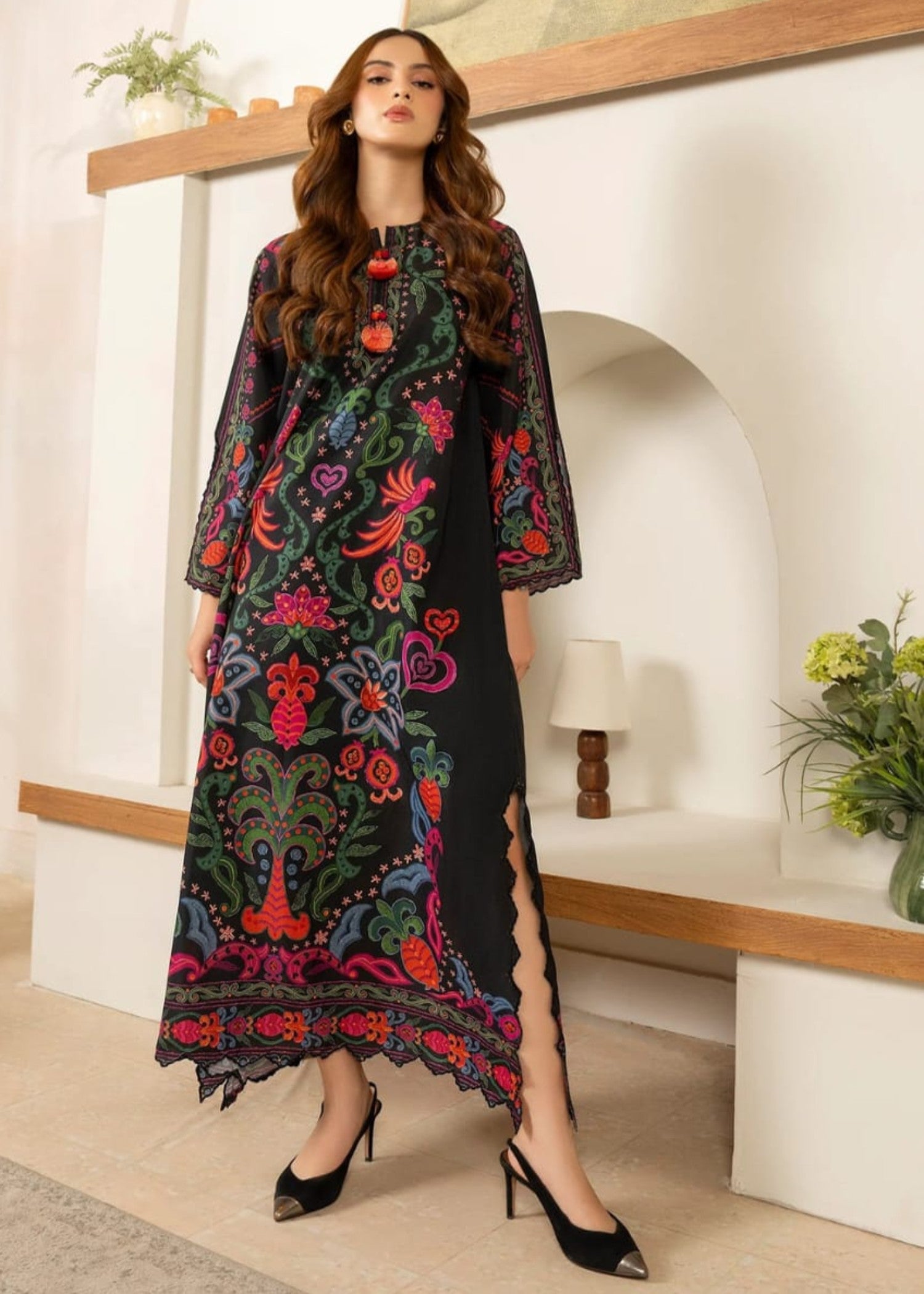 blended cambric Kaftan in Black