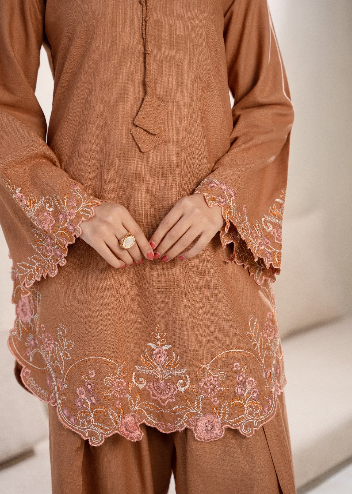 linen Kurta Set in Sand brown