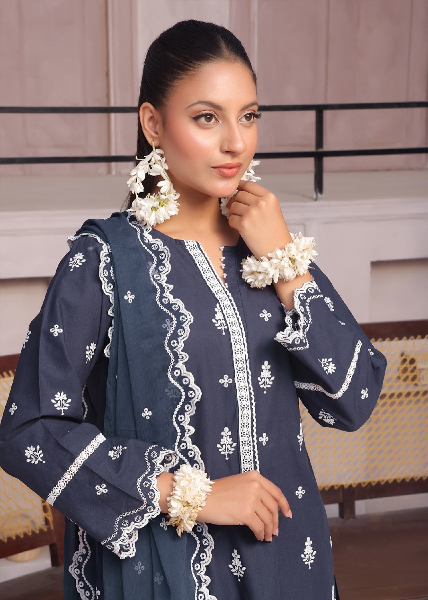 cotton Kurta Set in Dark blue