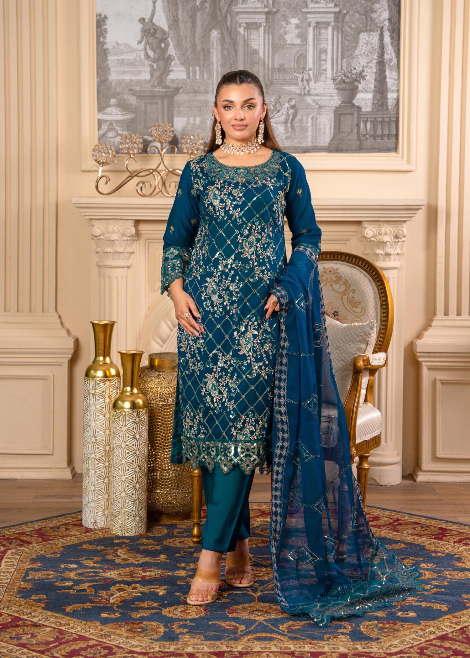 crinkle Kurta Set in Teal