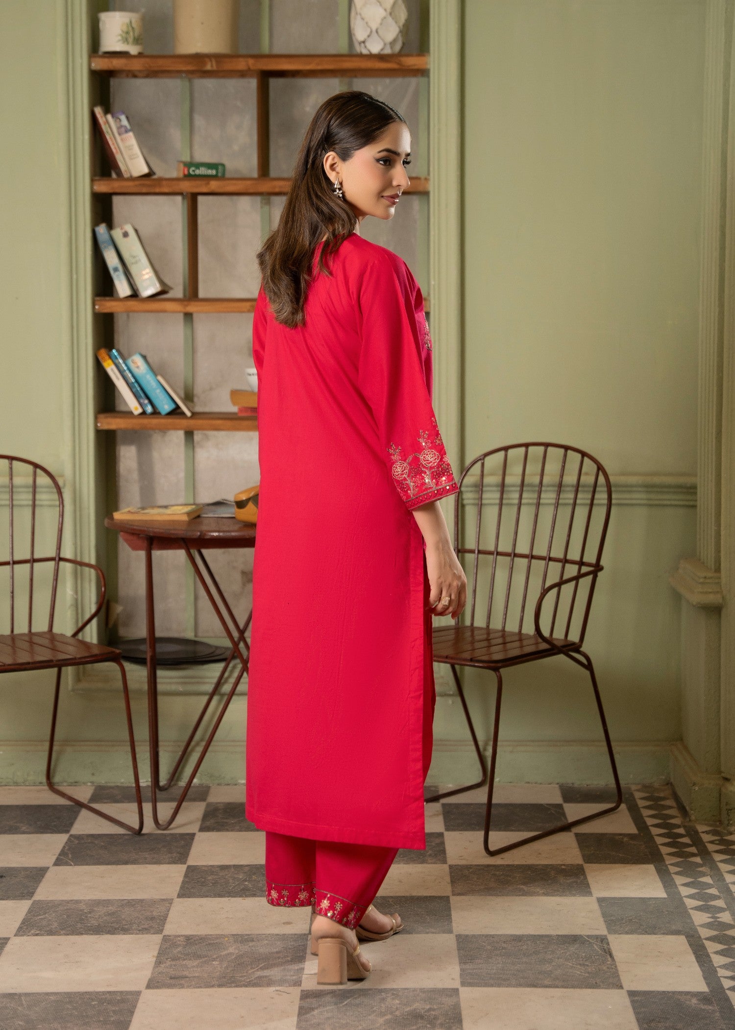 lawn cotton Kurta Set in Raspberry pink