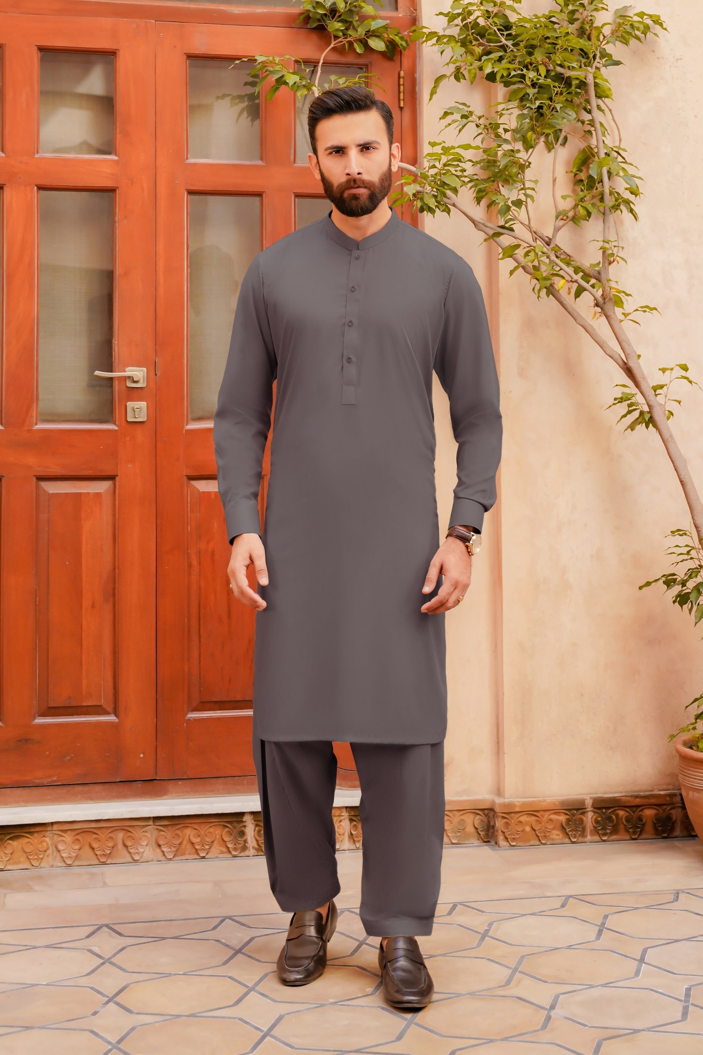 wash & wear Shalwar Kameez in Battleship grey