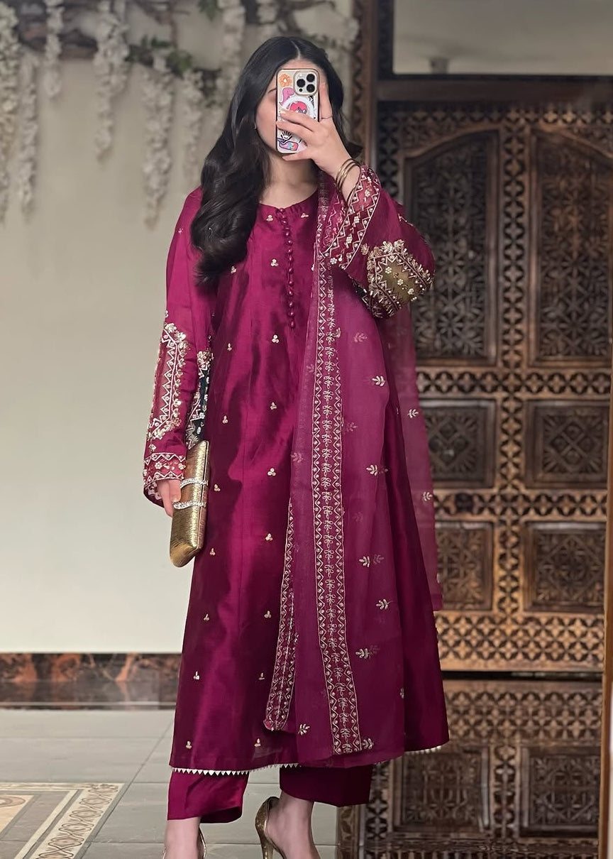 raw silk Pishwas in Plum purple