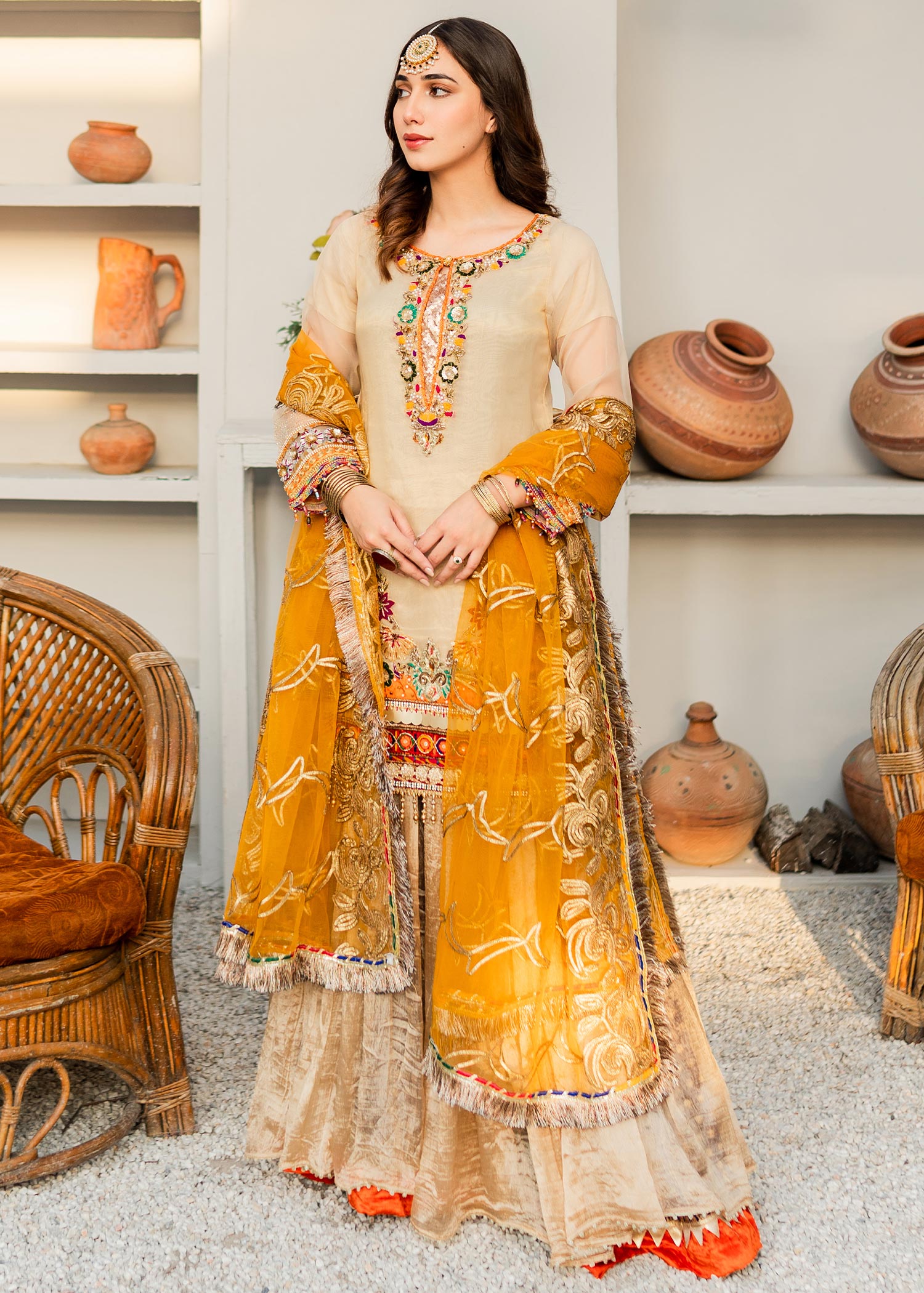 masuri Sharara in Beige