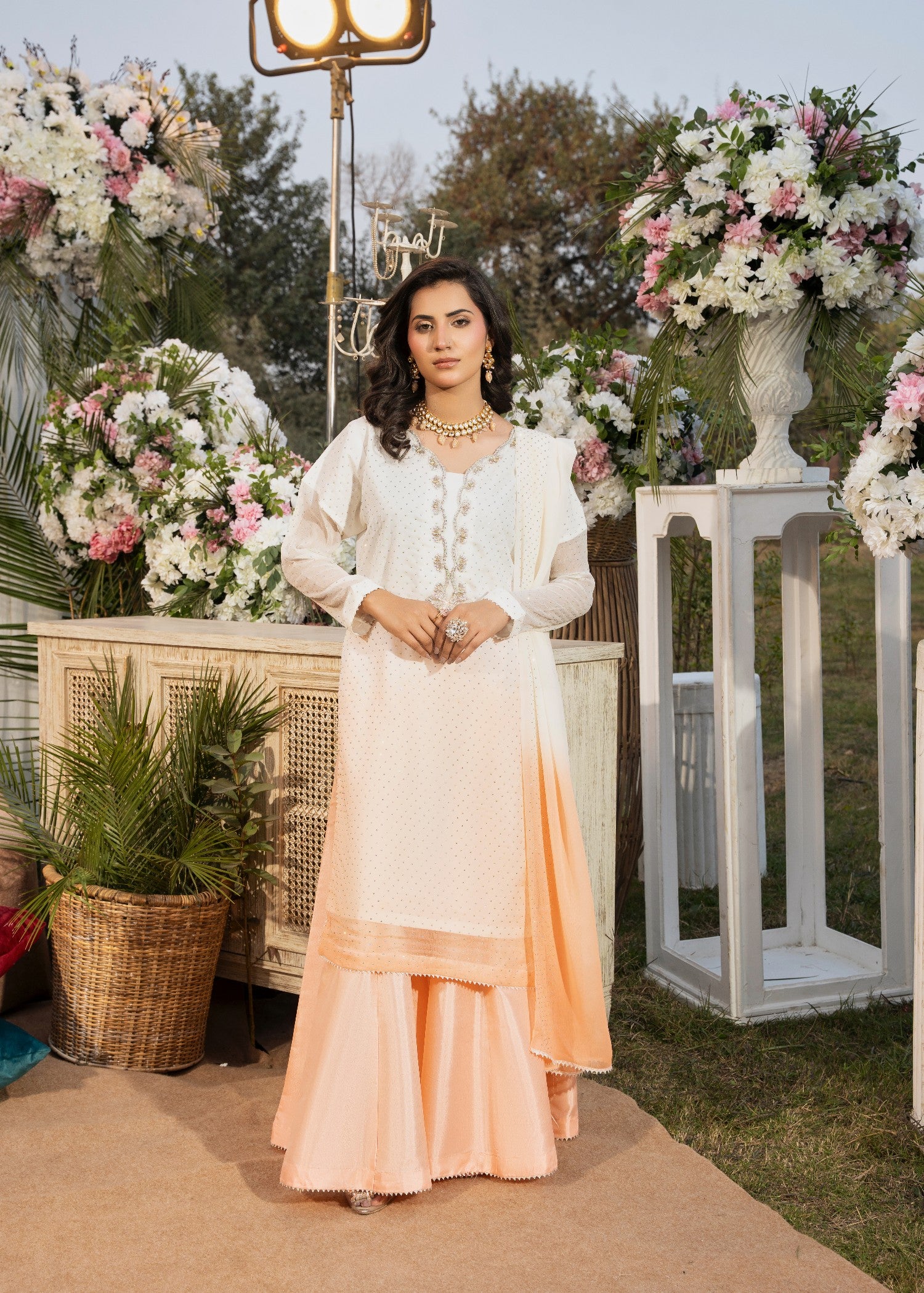 chiffon Kurta Set in Peach pink