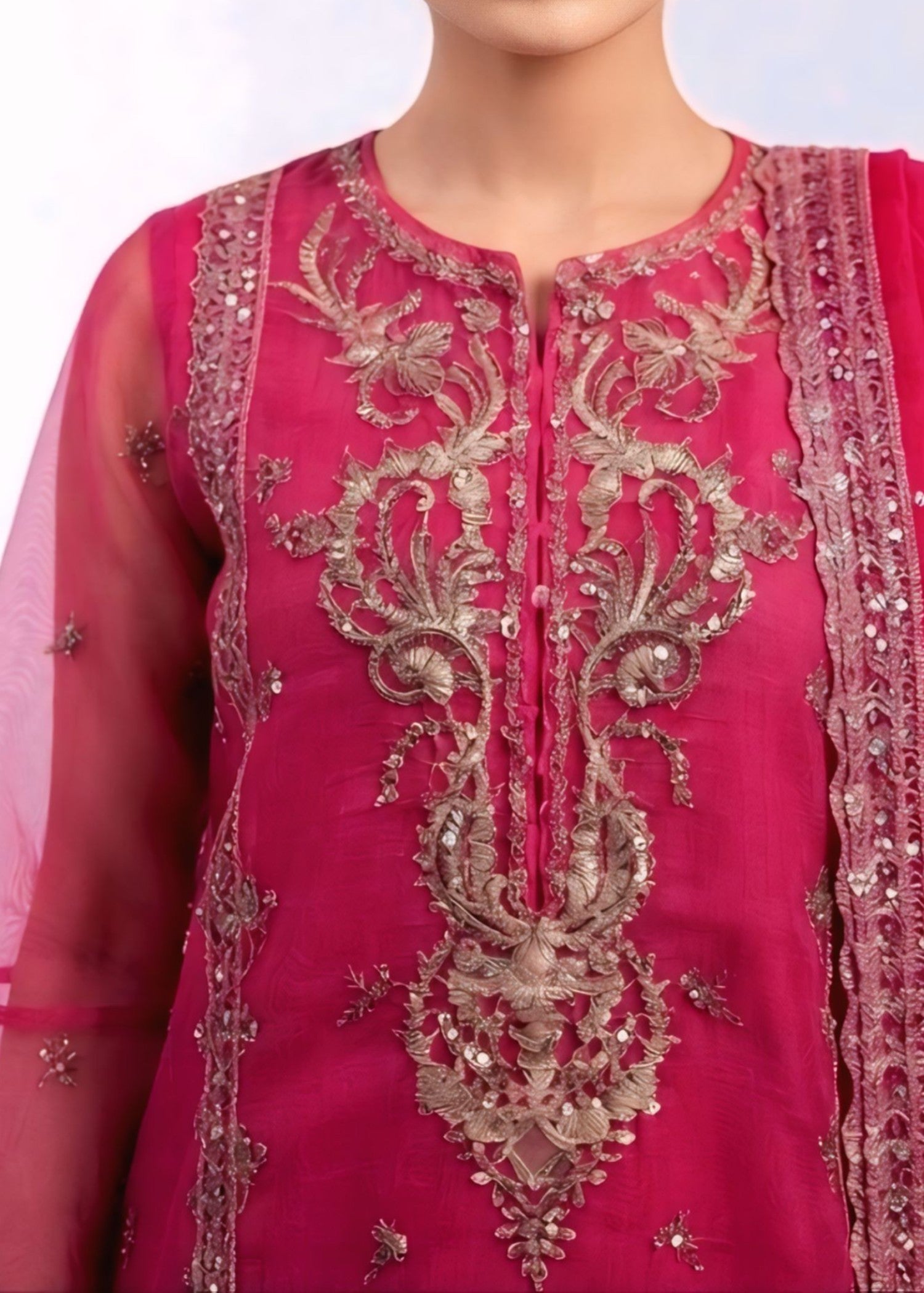 organza Kurta Set in Hot pink