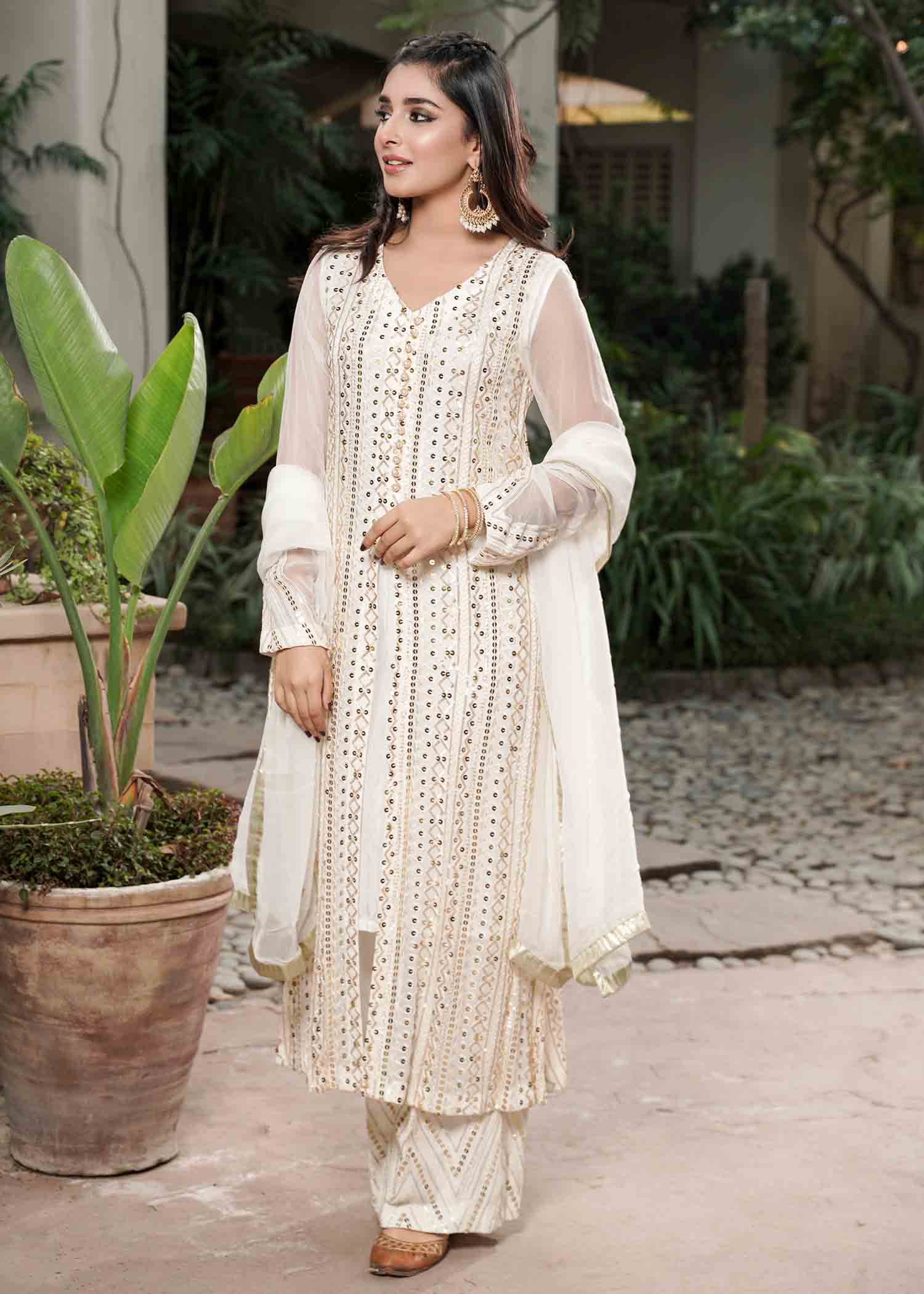 chikankari cotton Gown in White
