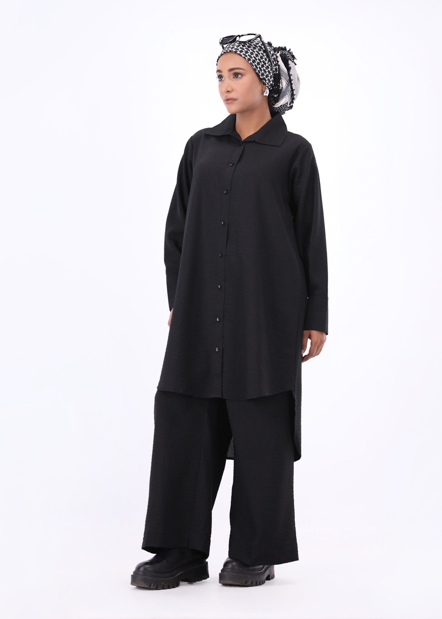 jacquard crepe Co ord Sets in Black