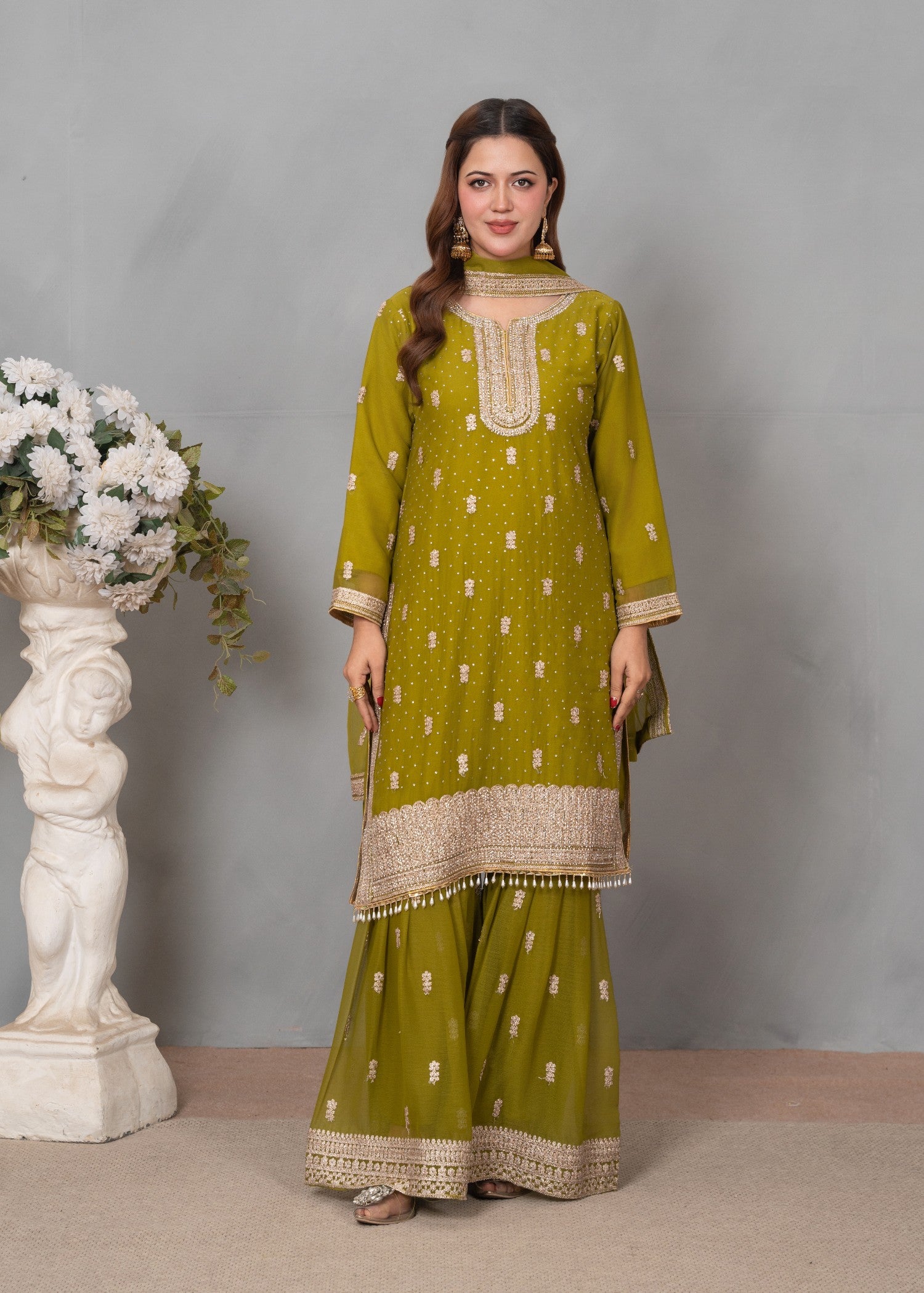 chiffon Gharara in Apple green