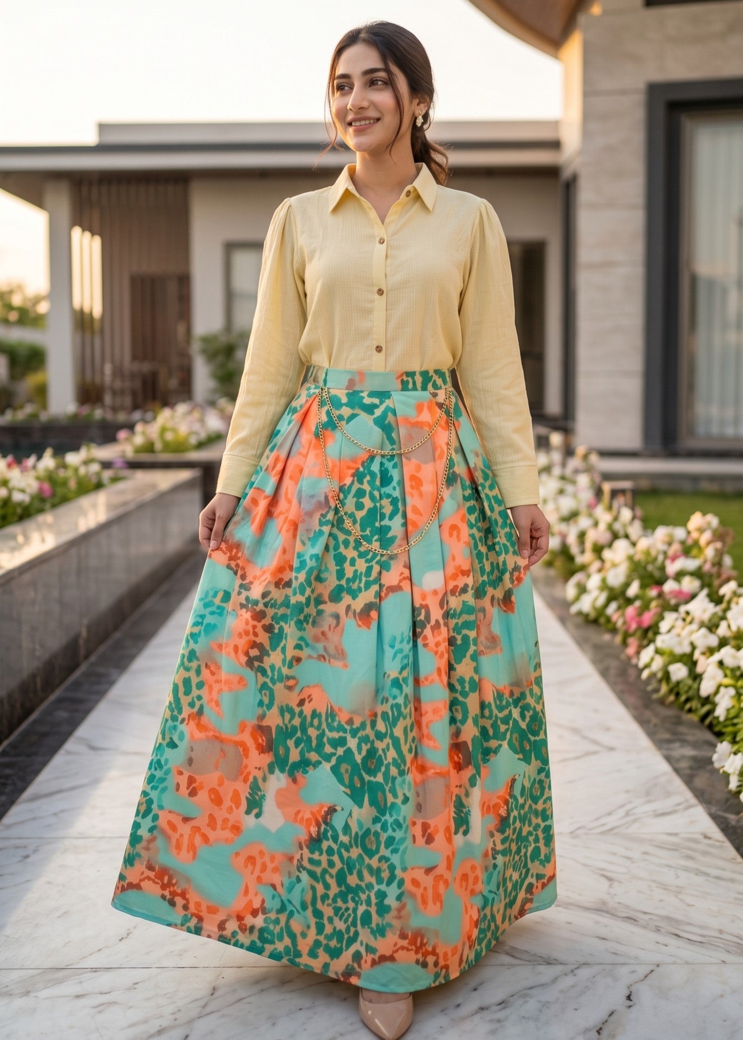 georgette Skirt in Multi, wheat