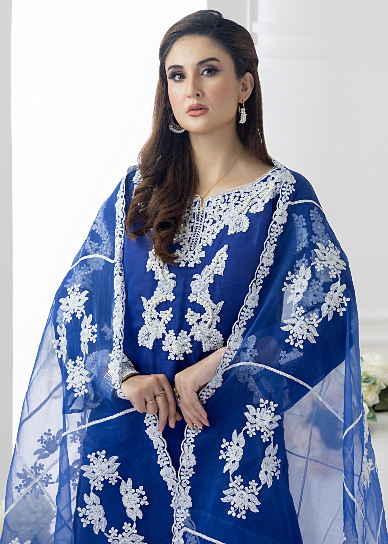 organza Kurta Set in Royal blue