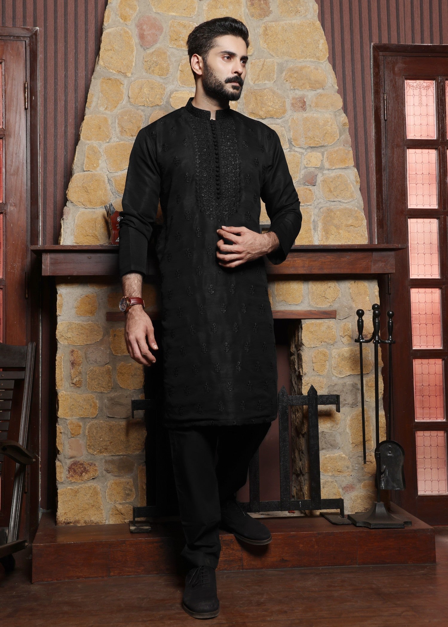 pk raw silk Kurta Set in Black