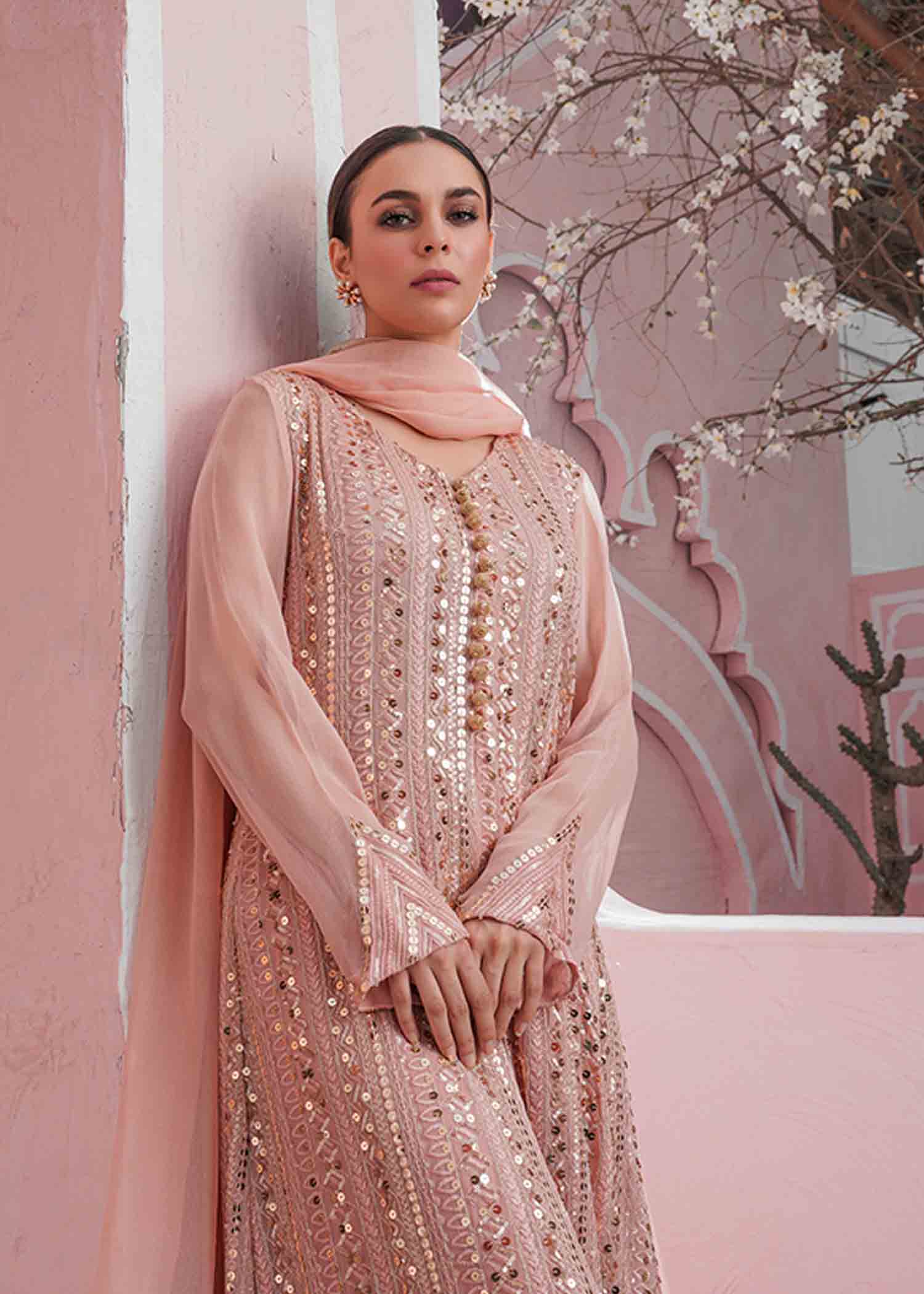 chiffon Gown in Peach pink