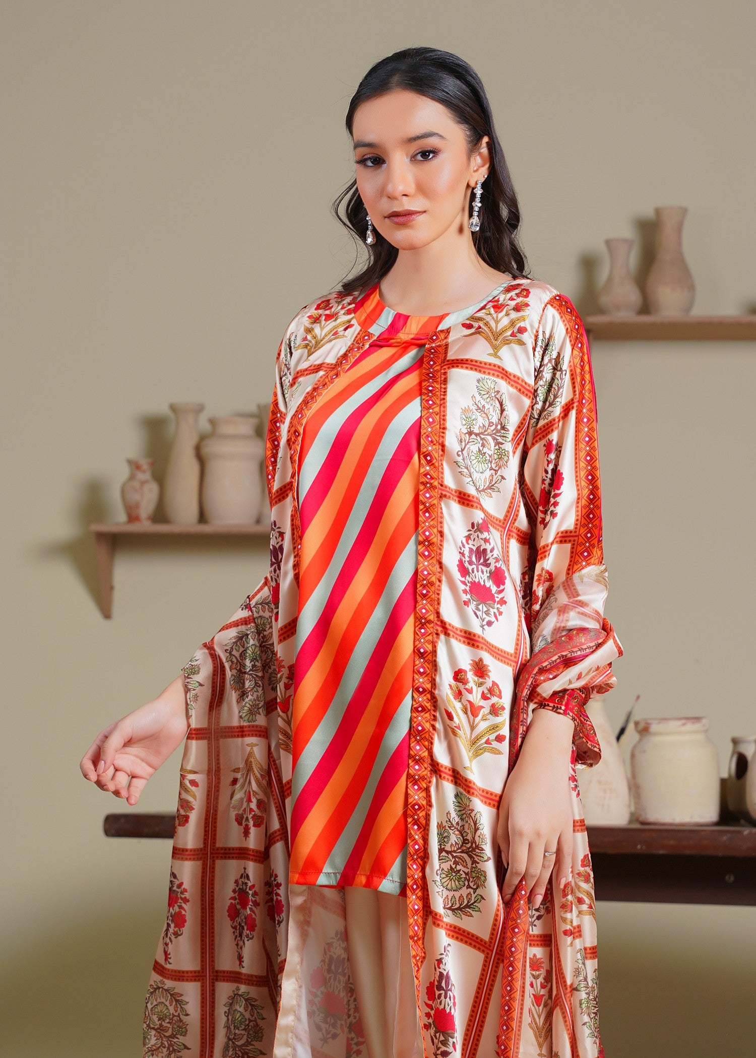 silk Gown in Coral orange