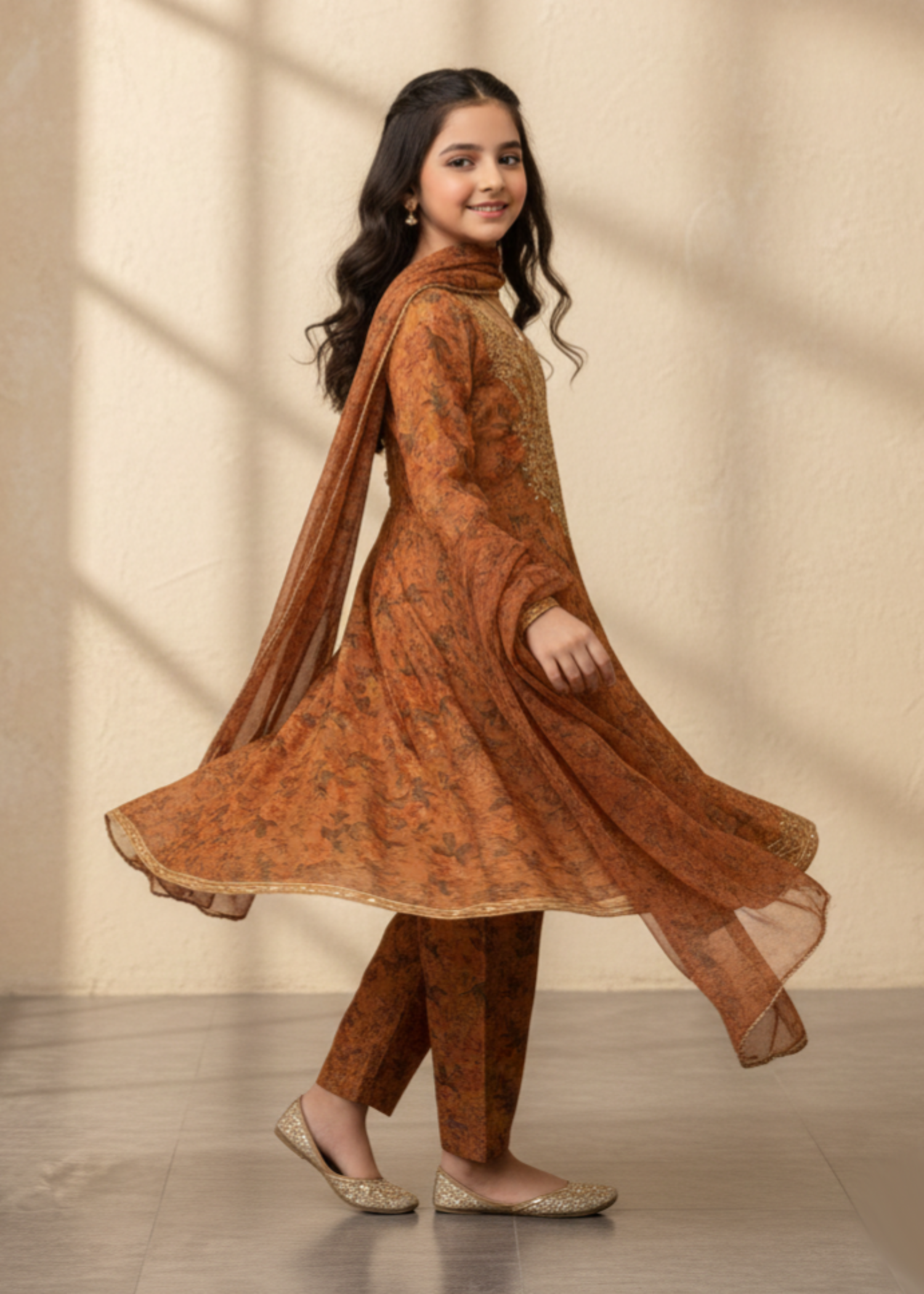 lawn Pishwas in Rustic brown
