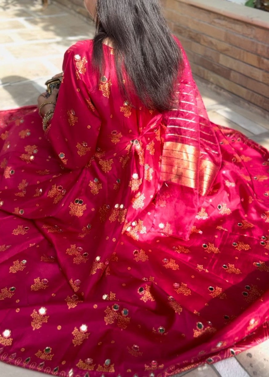 cotton silk Anarkali in Shocking pink