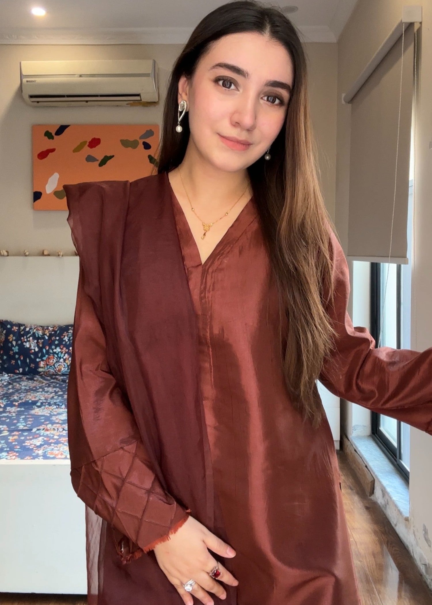 kattan silk Kurta Set in Chocolate brown