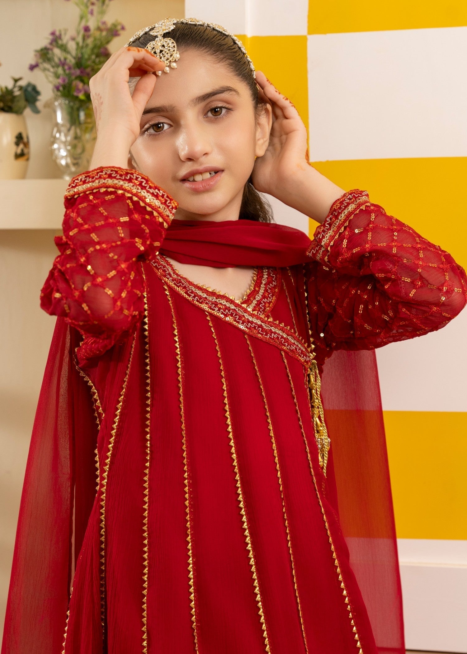 chiffon Short Frock in Red