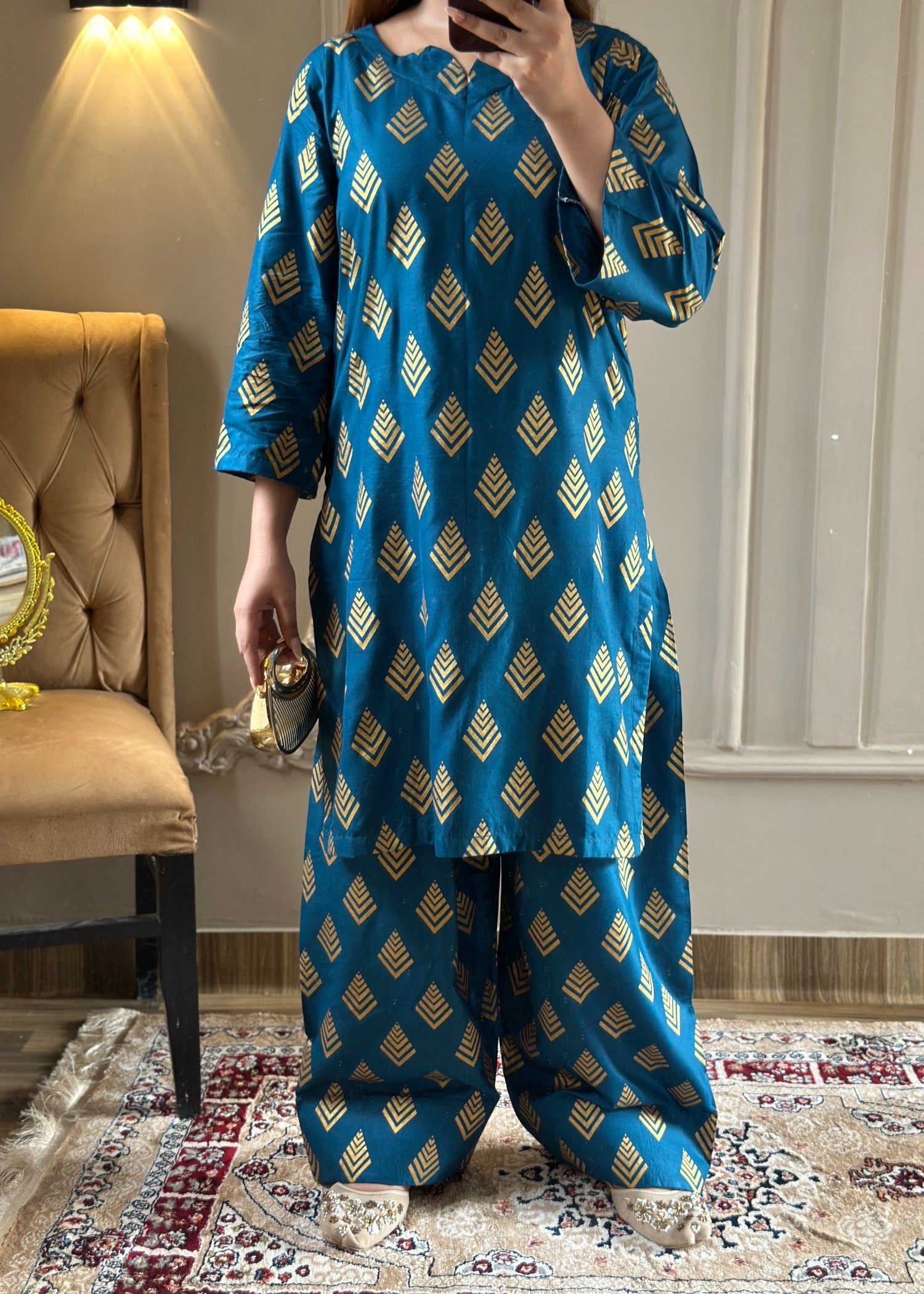 arabic lawn Co Ord Sets in Ocean blue