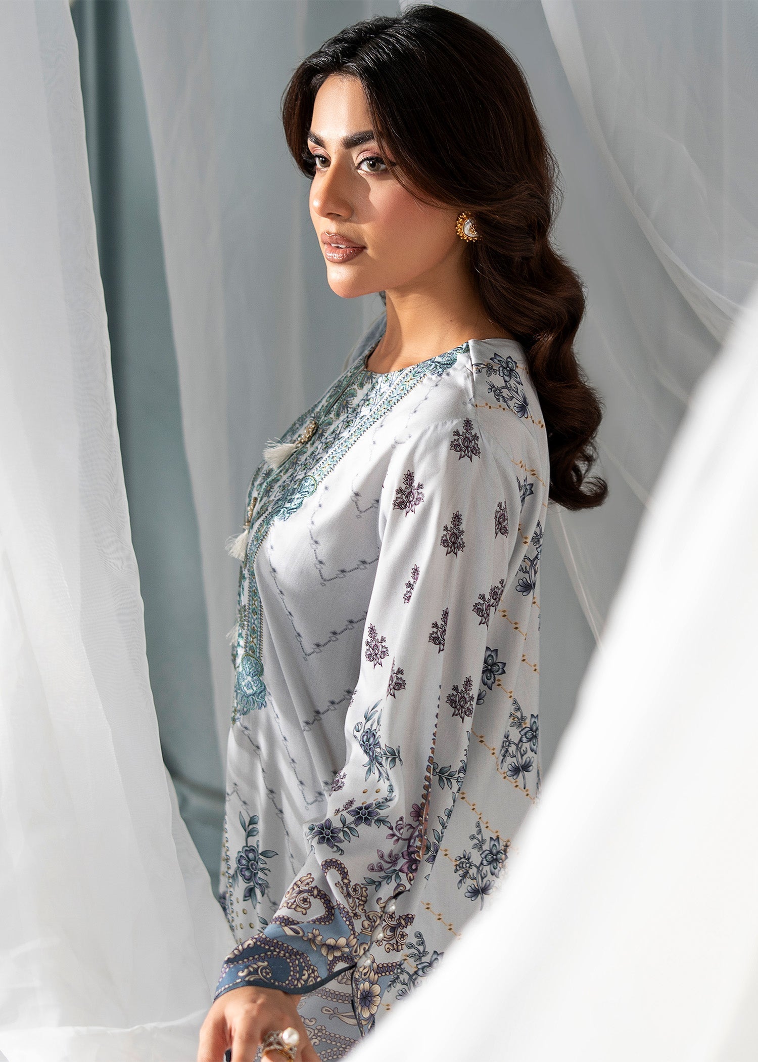 linen Kurta Set in Pastel grey