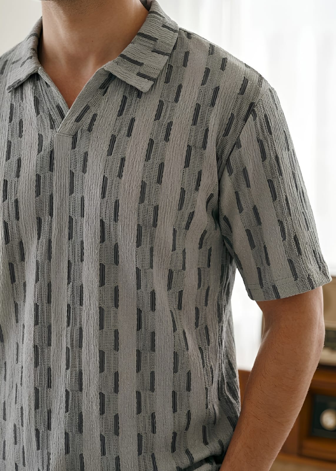 yarn dyed Polo Shirt in Grey