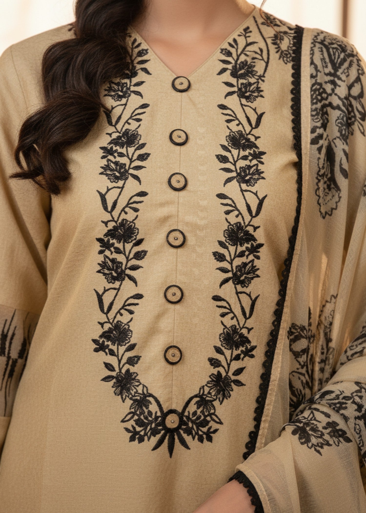 poly viscose Kurta Set in Beige