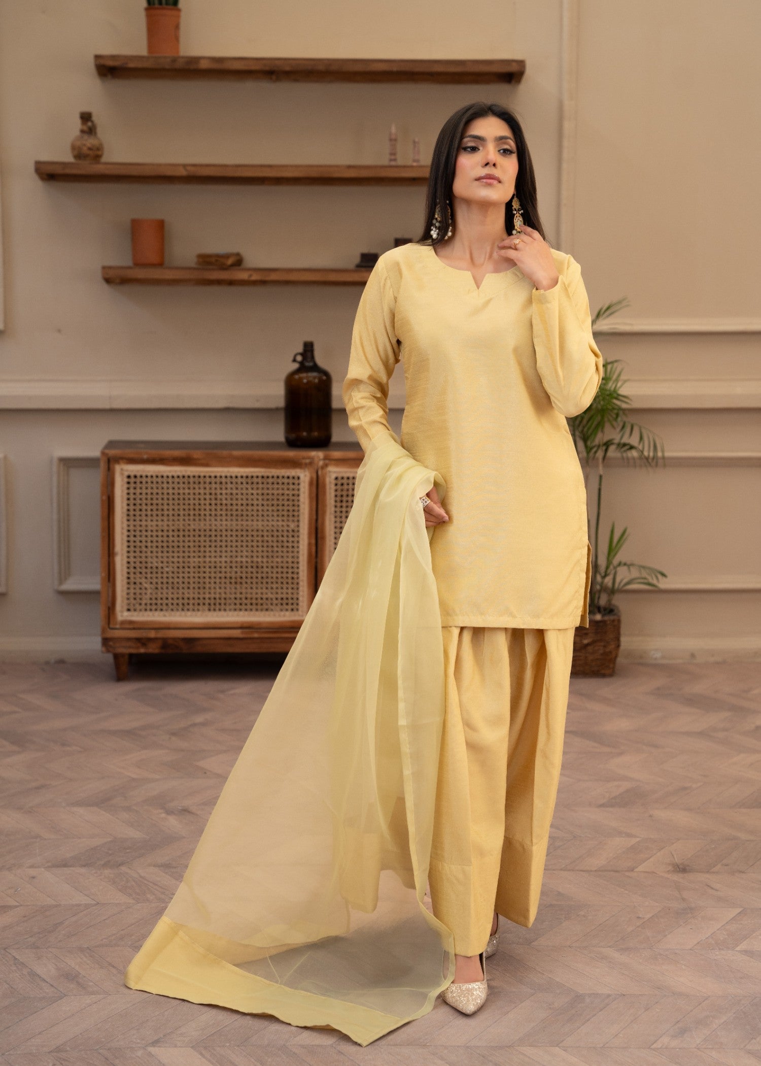 indian raw silk Kurta Set in Mari gold
