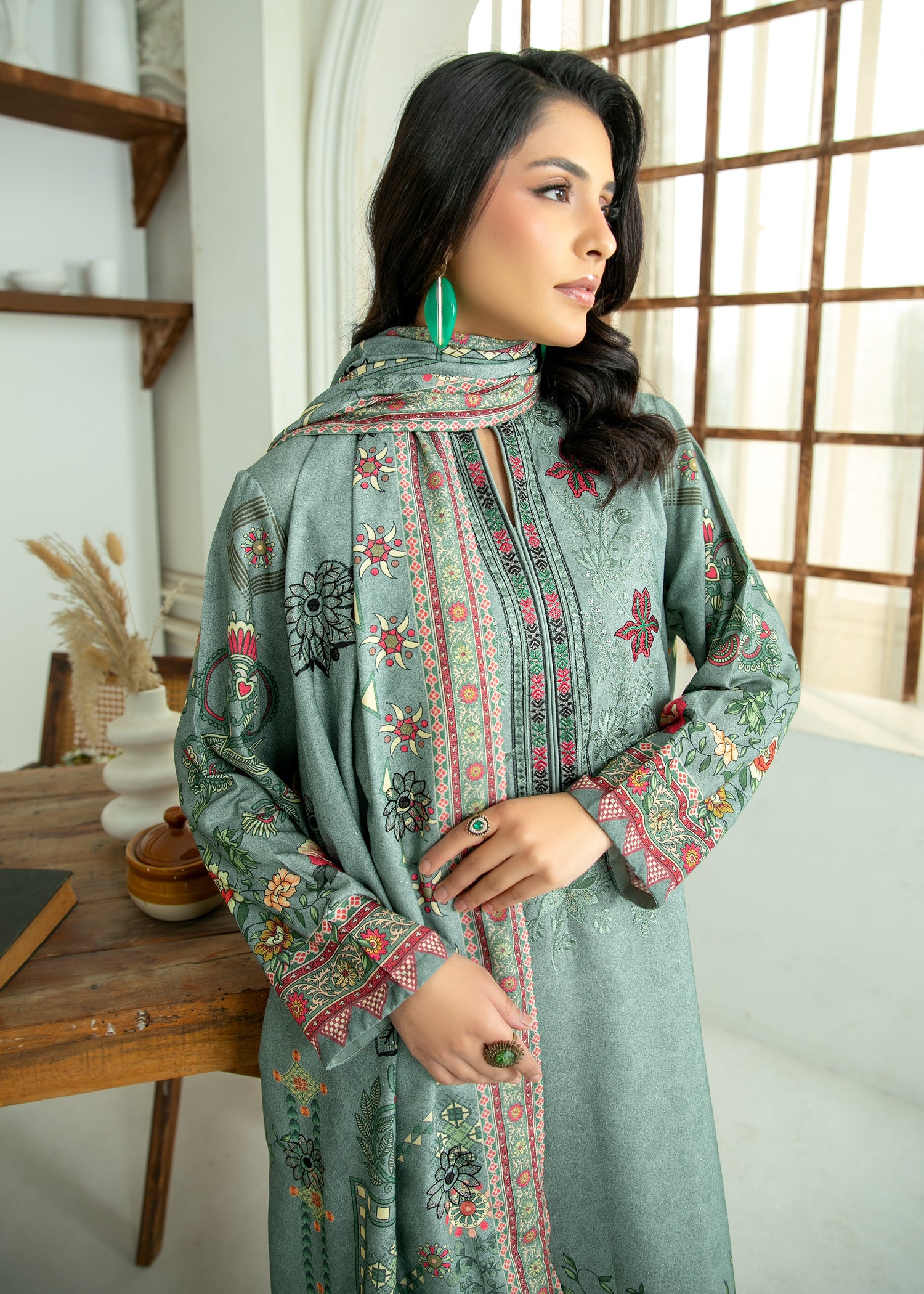 karandi Unstitched in Parrot green