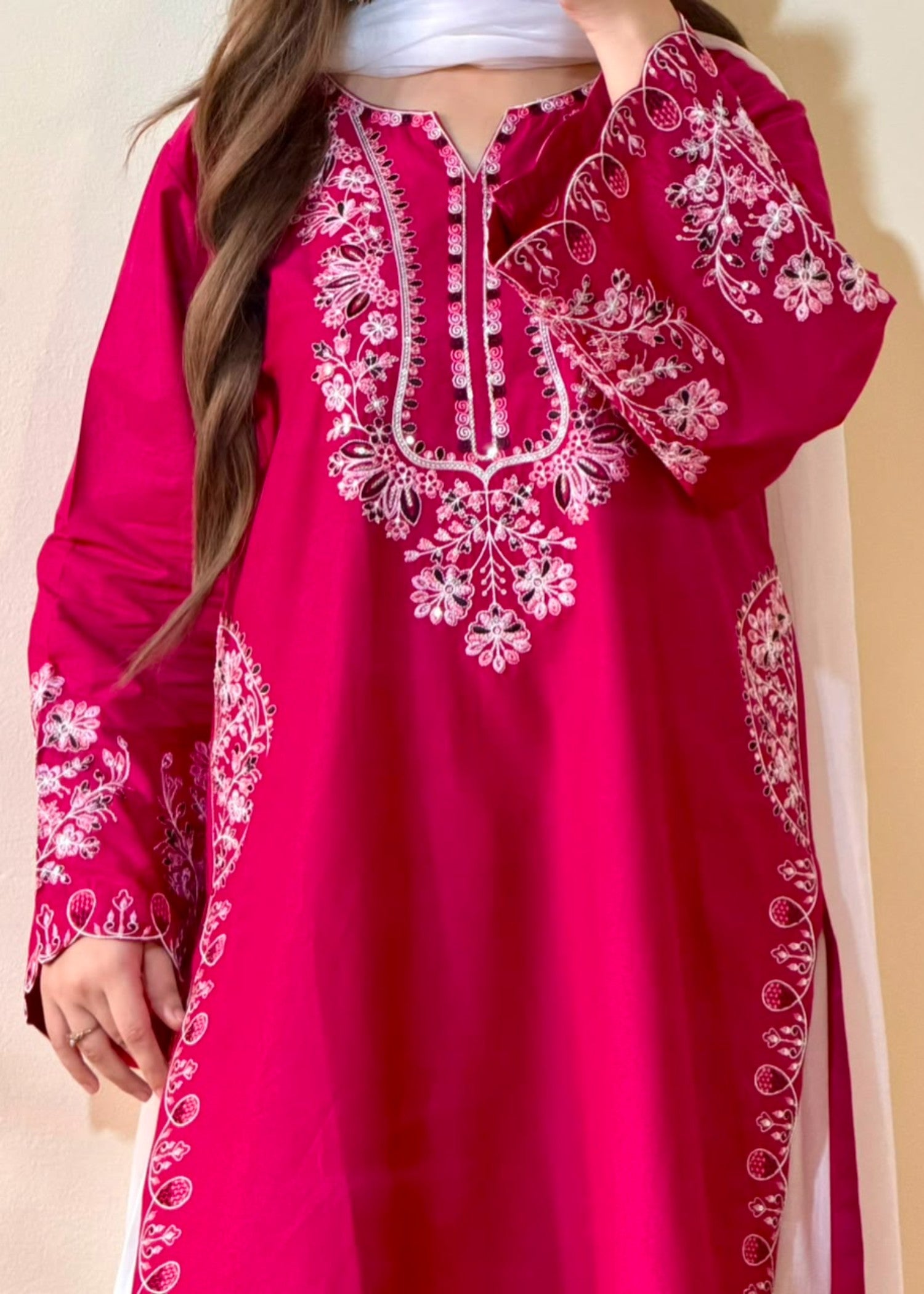 lawn Kurta Set in Vivid pink