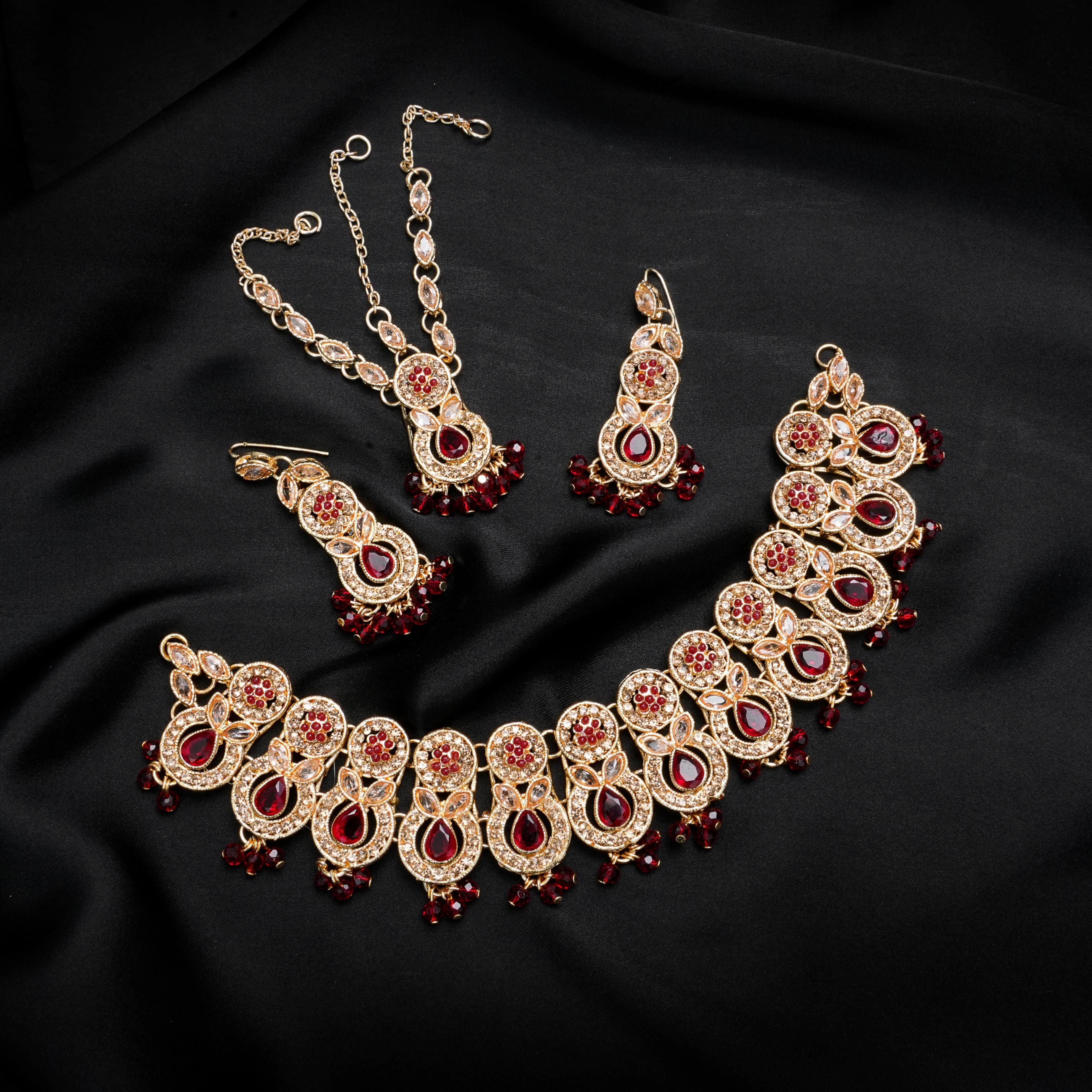 Choker in Gold, red Color by - Trendy Women Choker WDV9136
