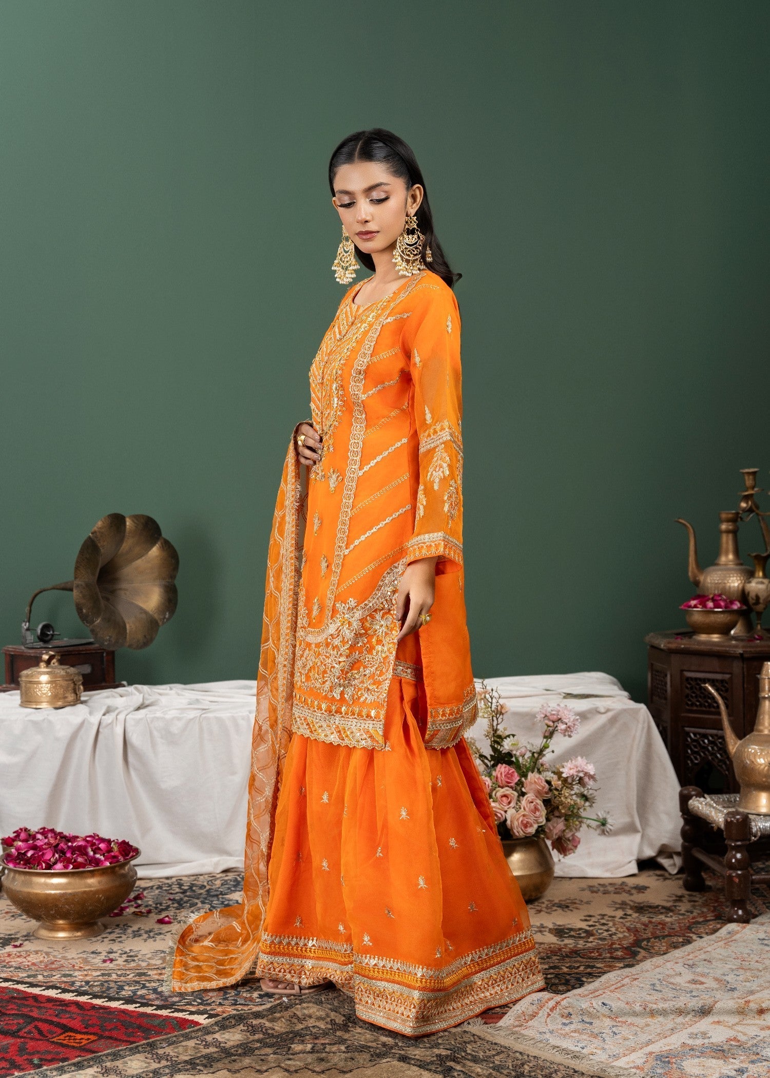 organza Gharara in Orange