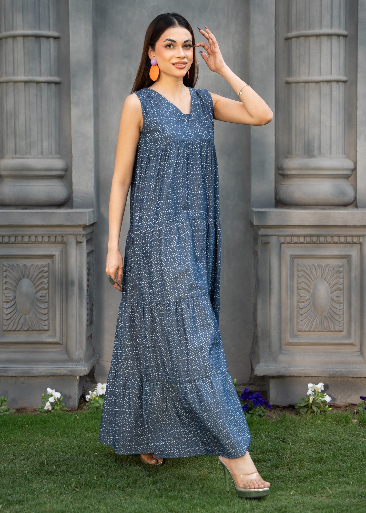 textured chambray Dress in Blue