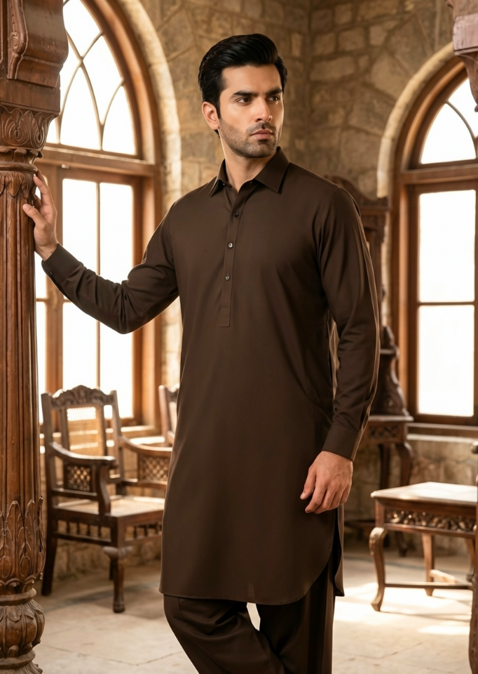 wash & wear Shalwar Kameez in Mocha brown by Dulha Fashion House