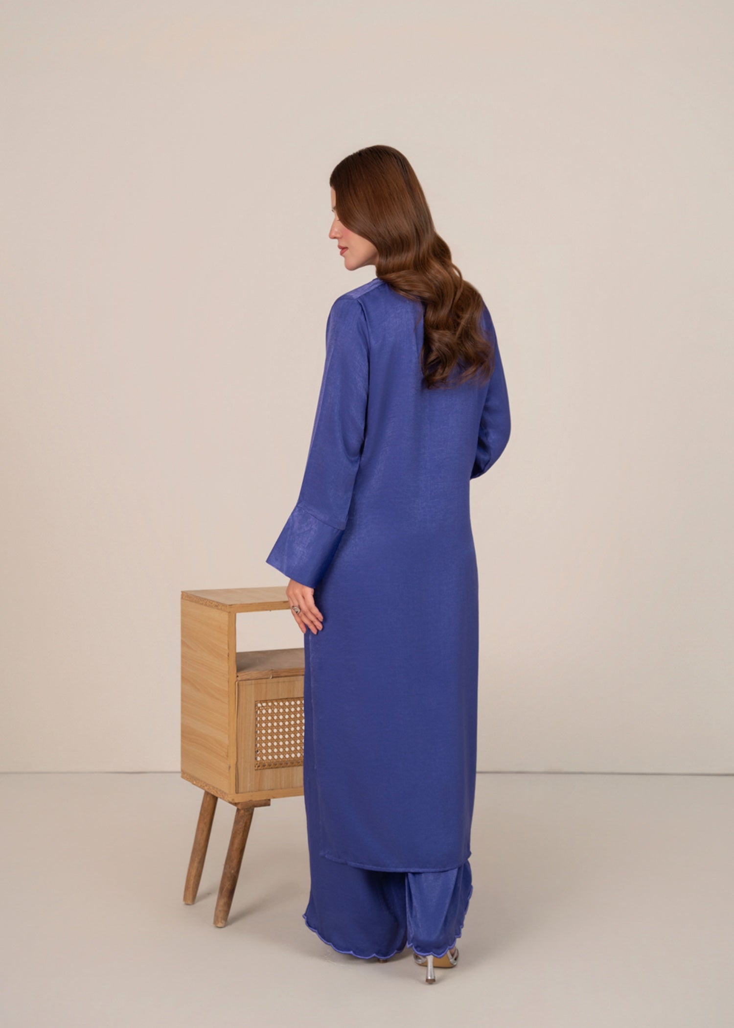 silk satin velvet Kurta Set in Iris