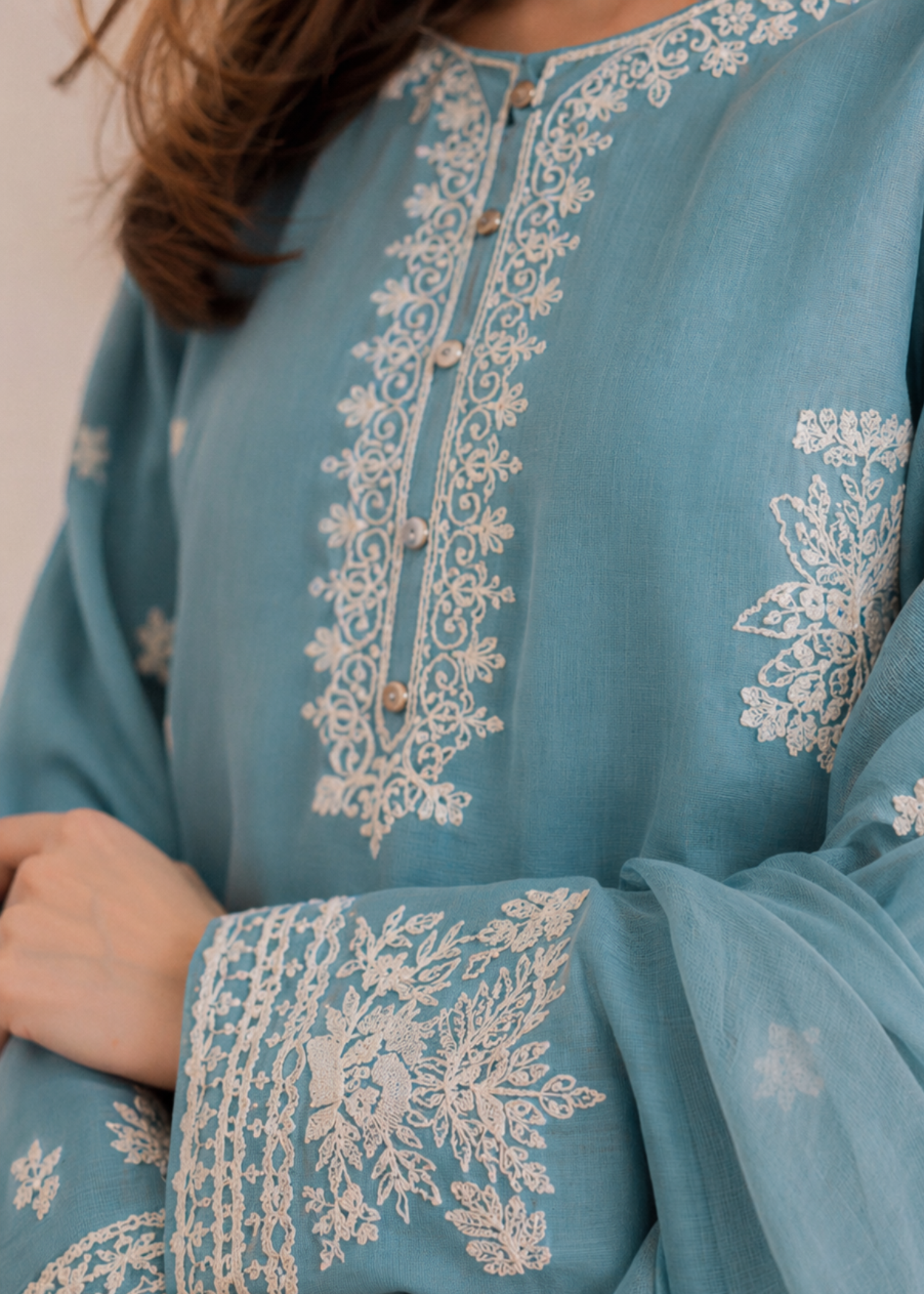 linen Kurta Set in Pacific blue